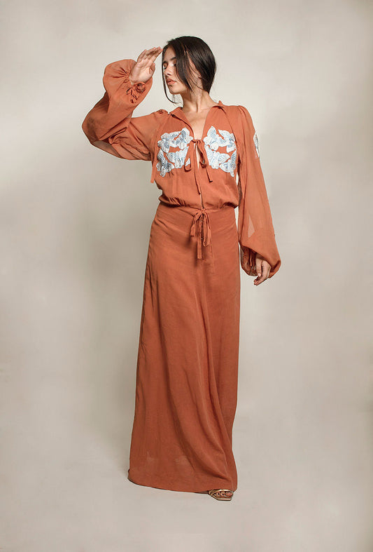 Thea Porter Couture 1970's Rare Cotton Dress with Embroidered Butterfly's - The Kit Vintage