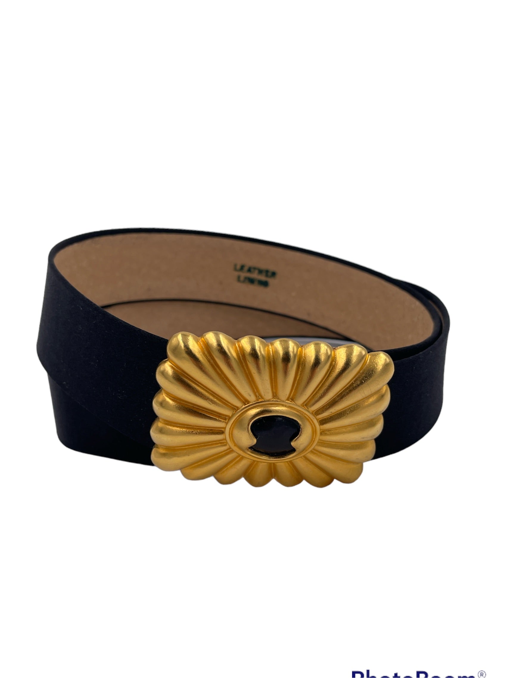 Anne Klein Black Satin Belt with Gold Buckle - The Kit Vintage