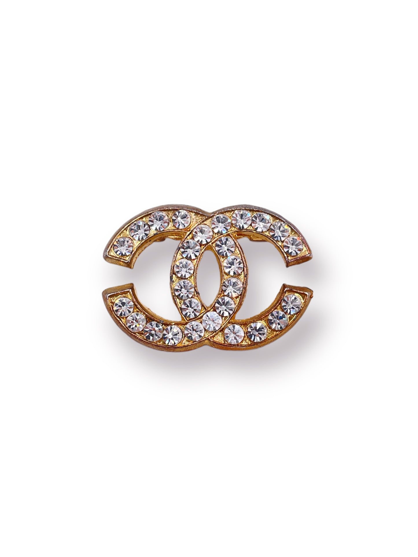Chanel Logo Rhinestone Brooch