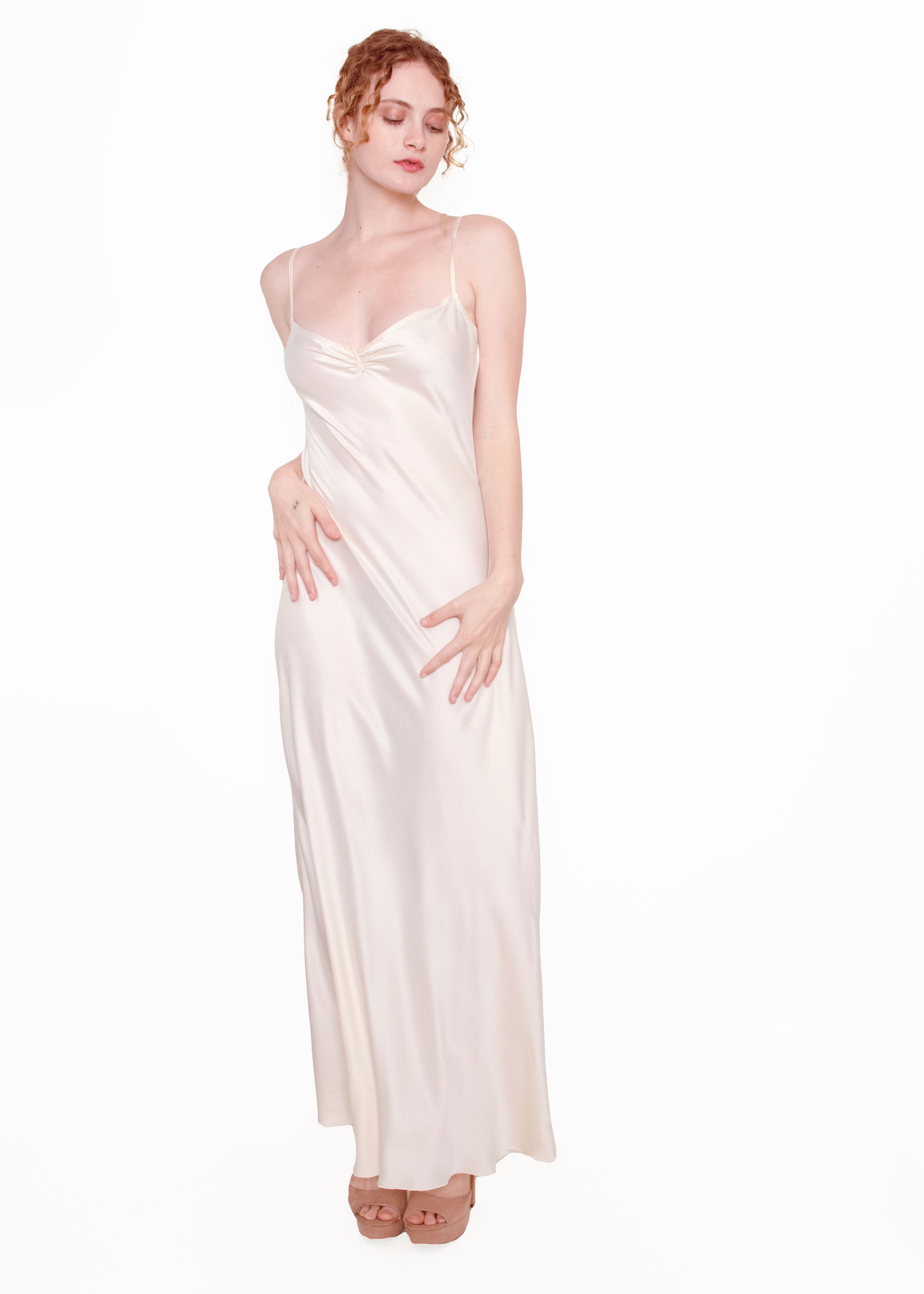 Jane Booke Silk Ivory Cinched Bust Slip Dress - The Kit Vintage