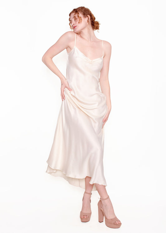 Jane Booke Silk Ivory Cinched Bust Slip Dress - The Kit Vintage