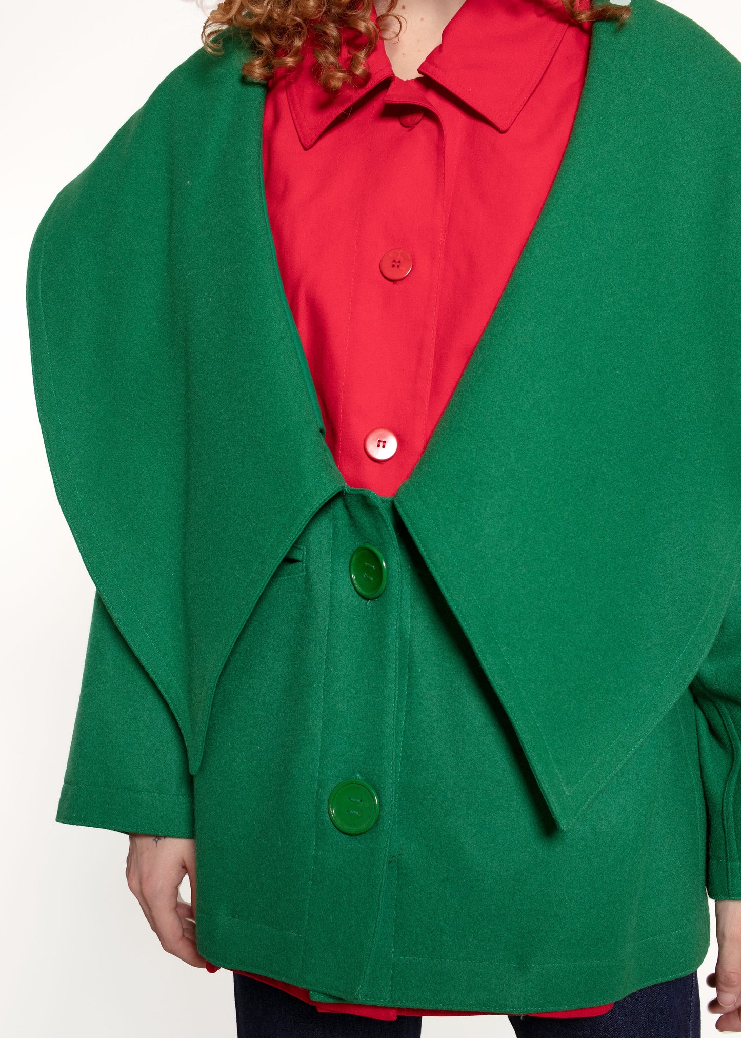 Jean Charles De Castelbajac Double Layer Red & Green Wool Coat - The Kit Vintage