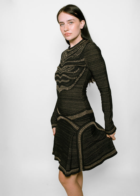 Roberto Cavalli Black and Gold Knit Dress - The Kit Vintage