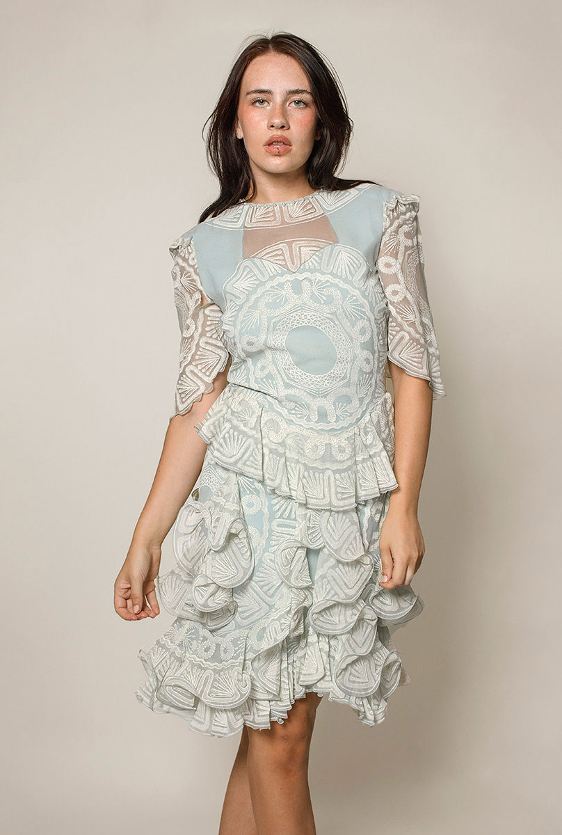 Zandra by Zandra Rhodes Sky Bluse Ruffled Cocktail dress - The Kit Vintage