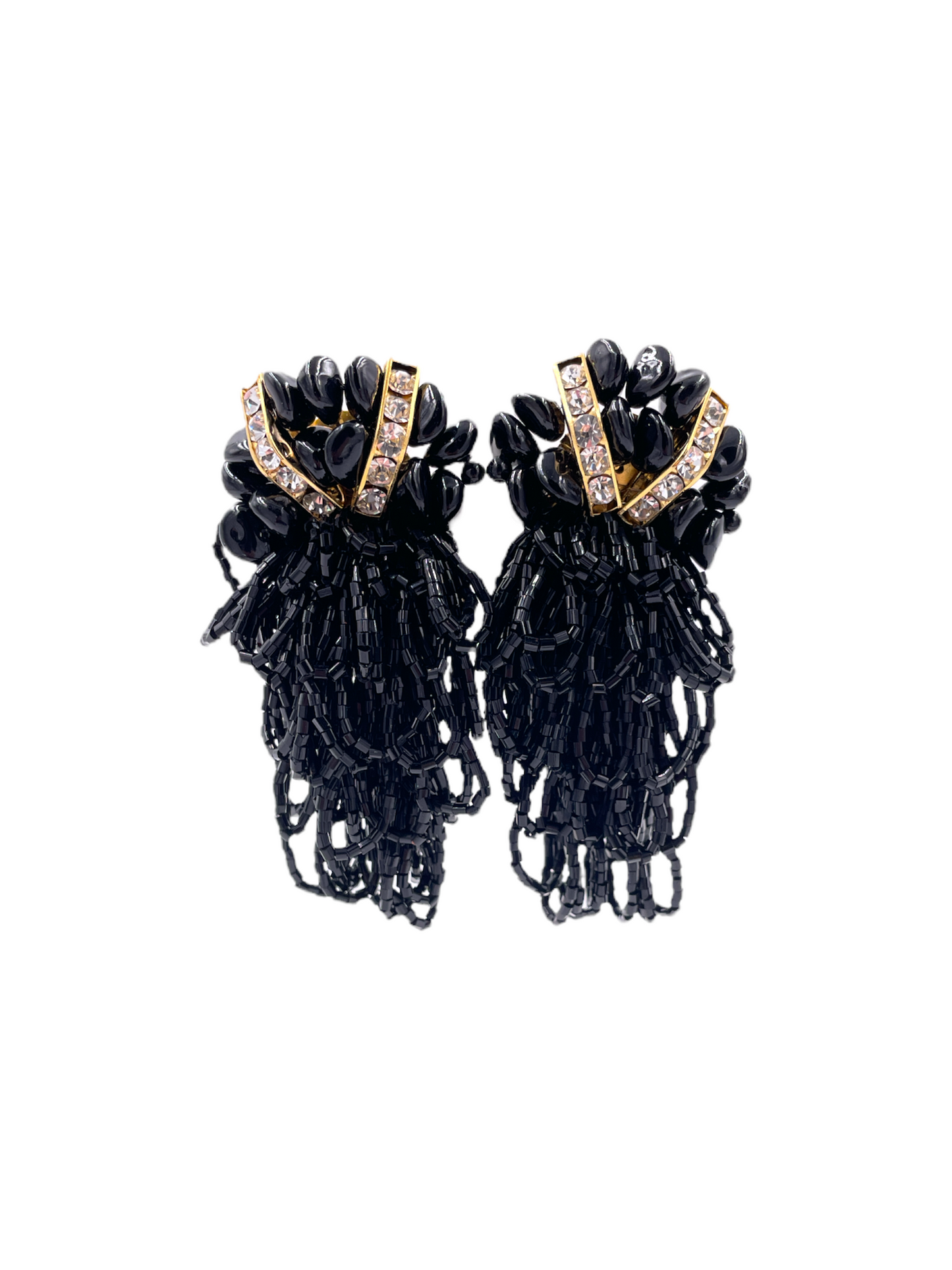 Black Beaded Drop Earrings - The Kit Vintage