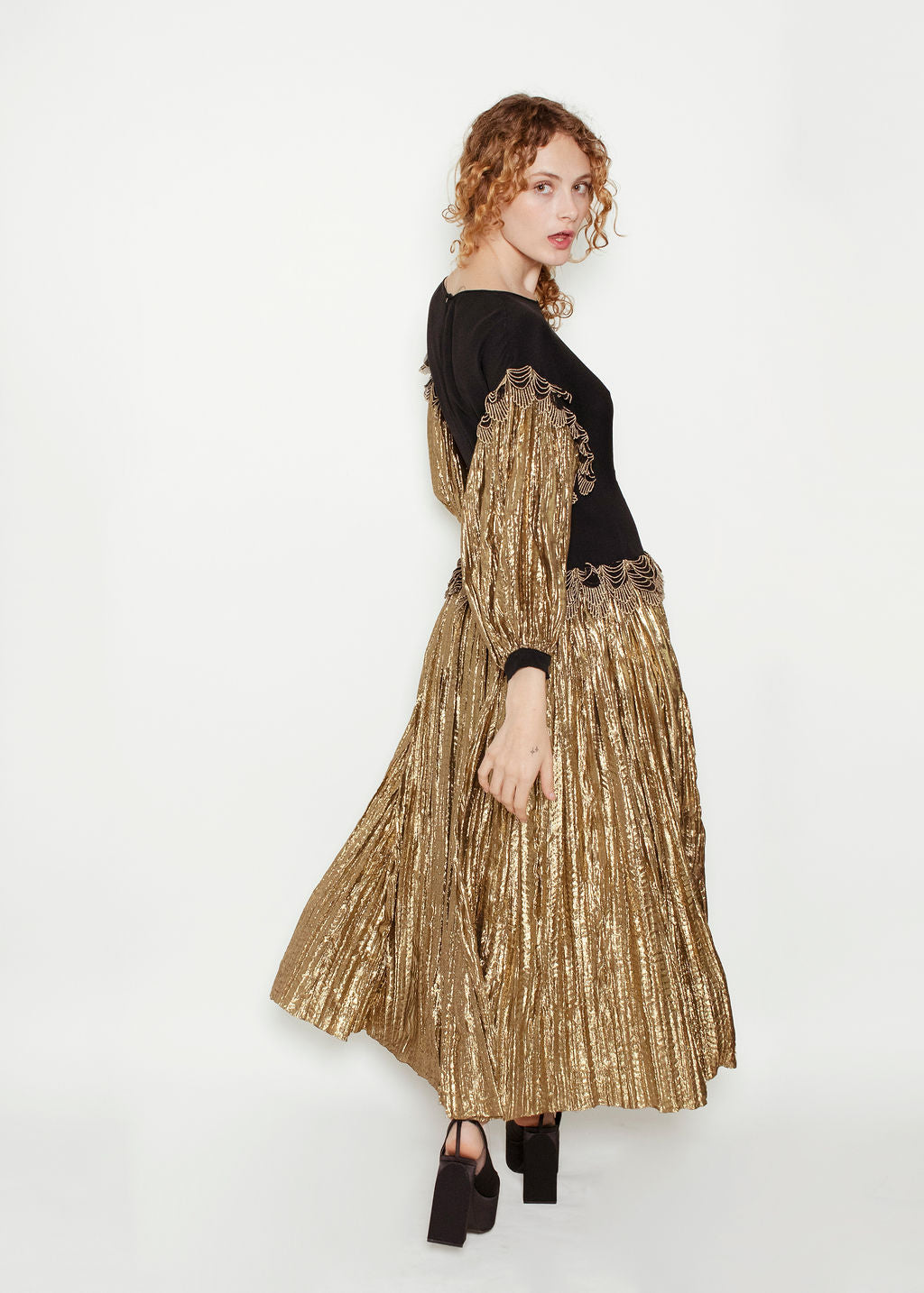 Karl Lagerfeld for Chloe 1981 Black & Liquid Gold Dress - The Kit Vintage