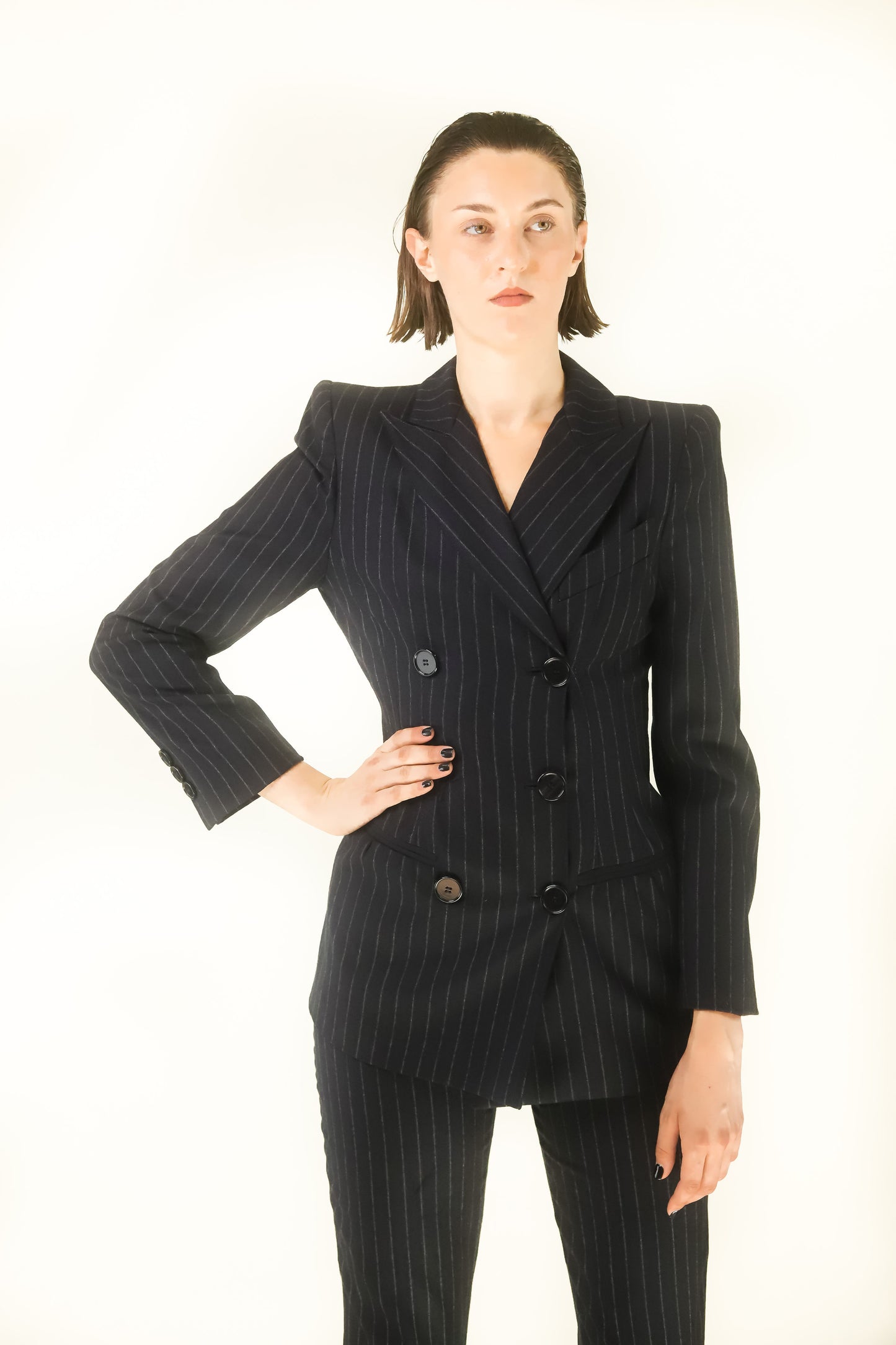 Angelo Muzillo Embroidered Dragon Striped Suit