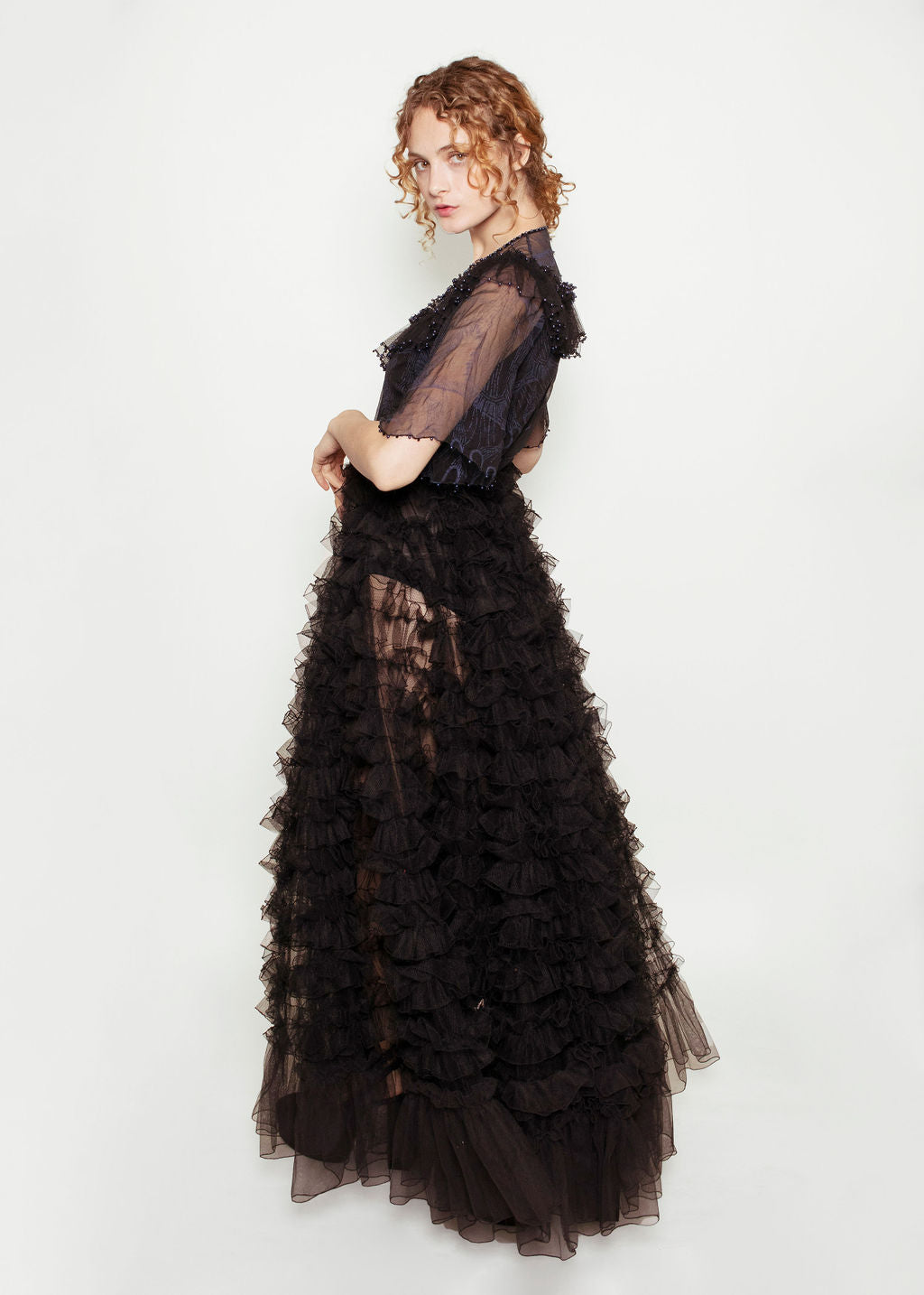 Zandra Rhodes Blue on Black Tulle Gown, Circa 1982 - The Kit Vintage