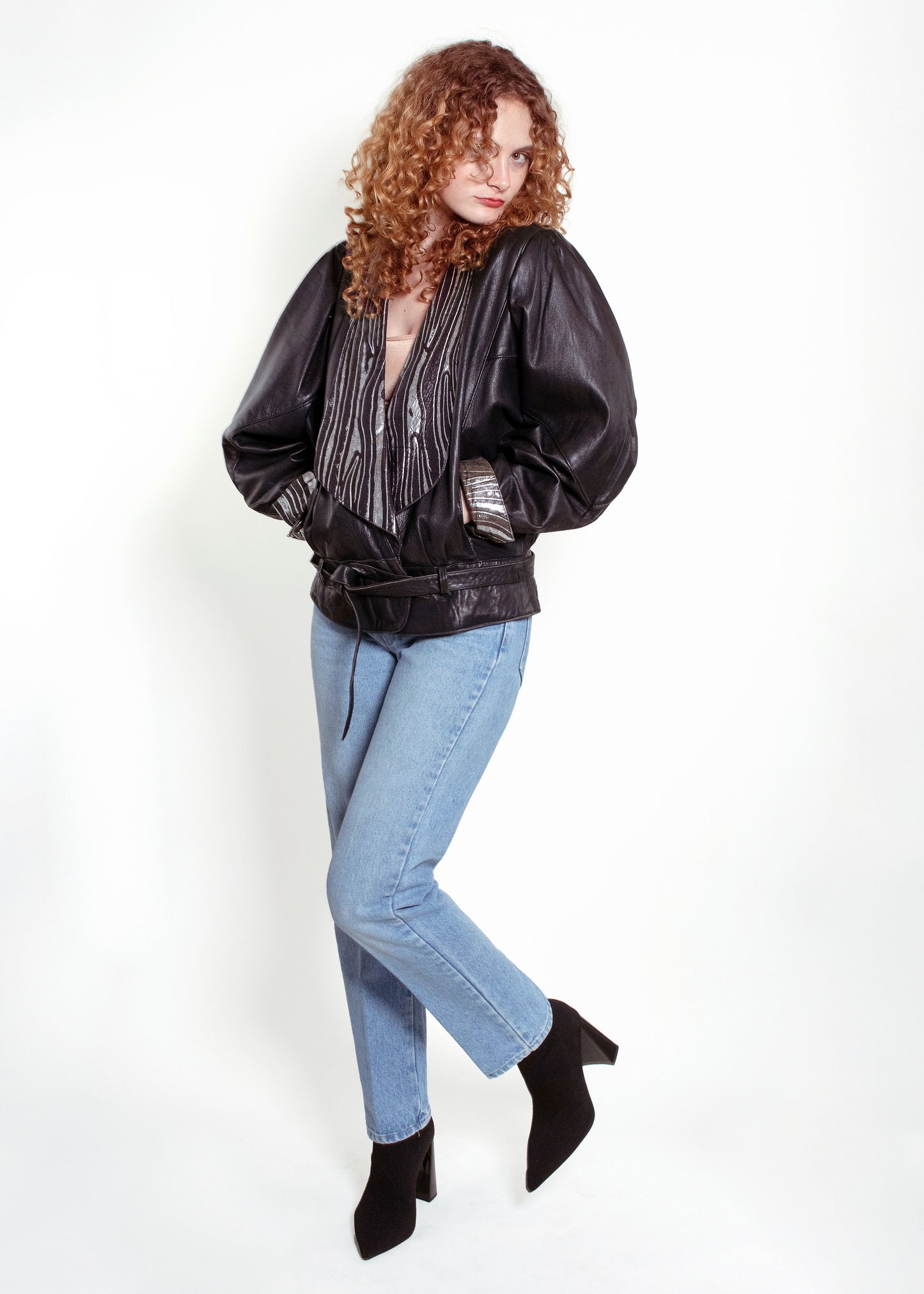 Forma Black with Silver 80's Leather jacket - The Kit Vintage