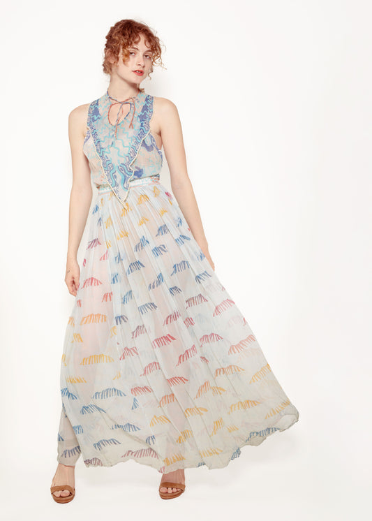 Zandra Rhodes, 1974, Pearl Trimmed Halter Dress - The Kit Vintage