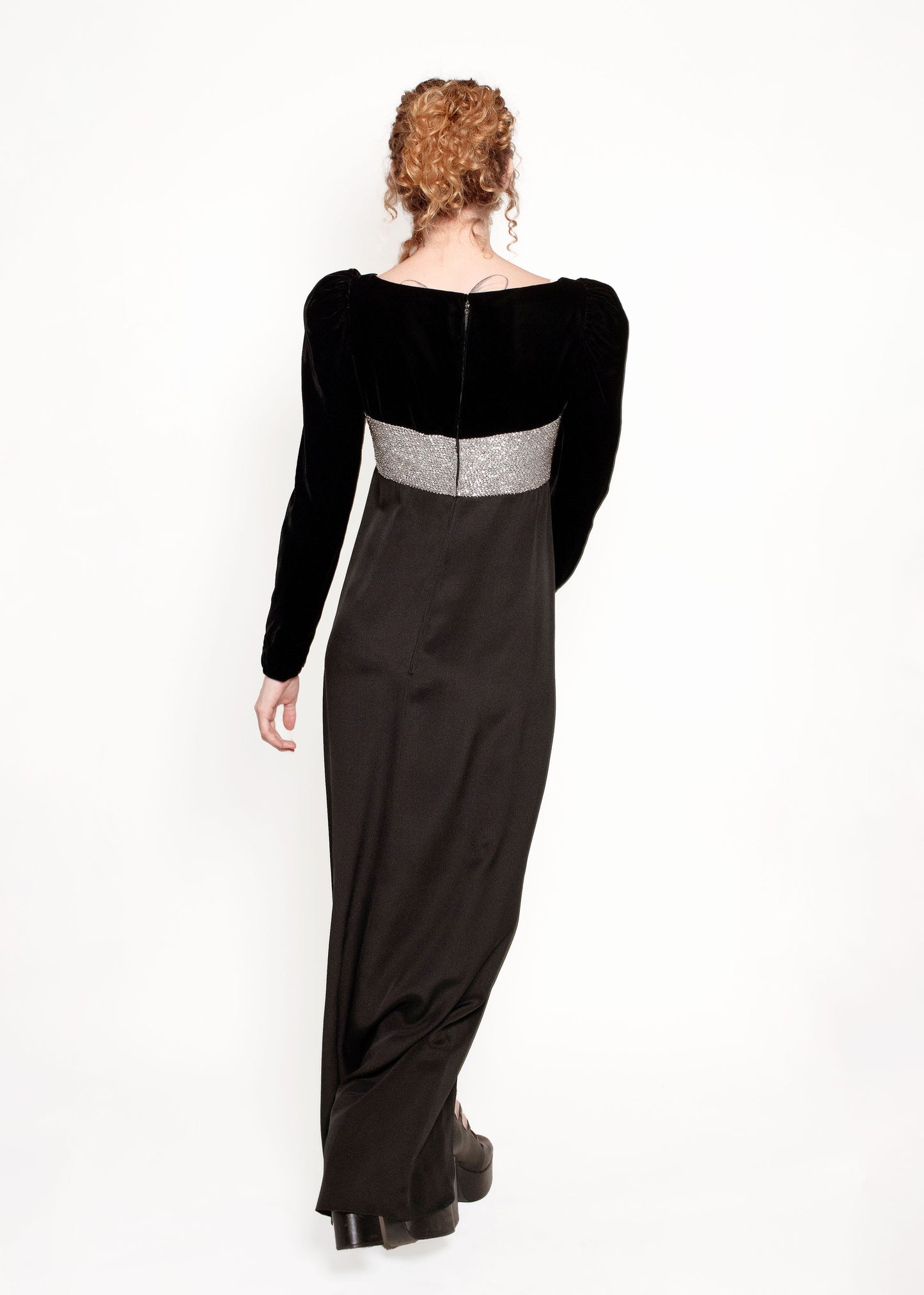 Oscar De La Renta Black Silk & Velvet Silver Bust Gown - The Kit Vintage