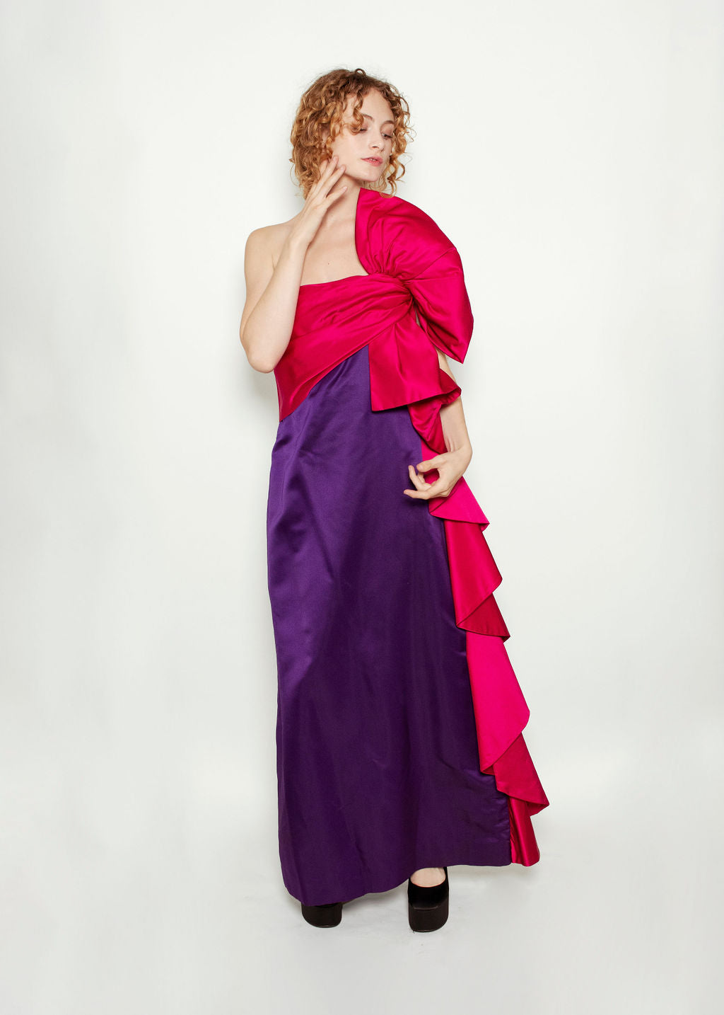 Bill Blass for Amen Wardy Spring 1984 One Shoulder Silk Bow Dress - The Kit Vintage