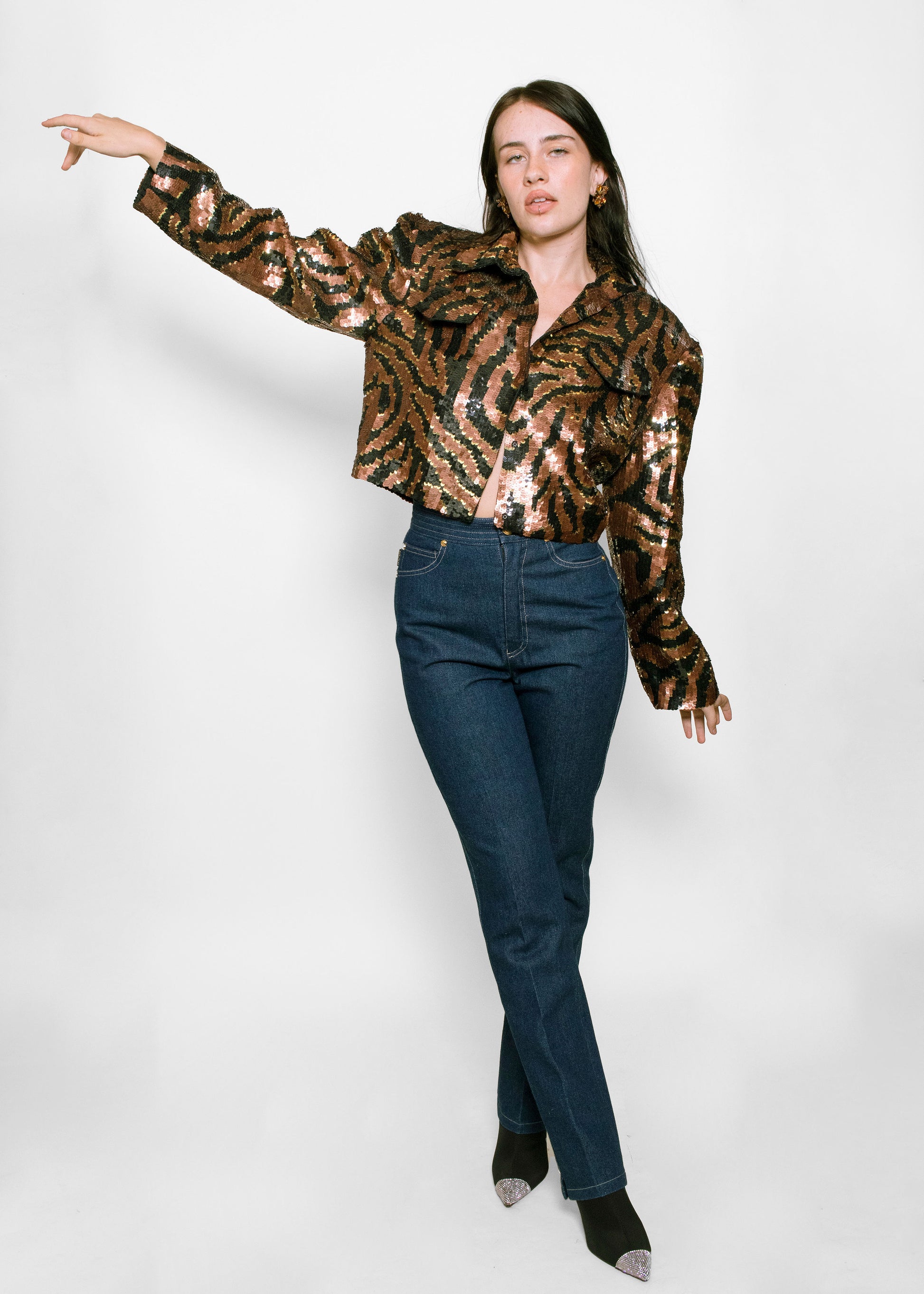 Sequin Zebra Print Cropped Jacket - The Kit Vintage