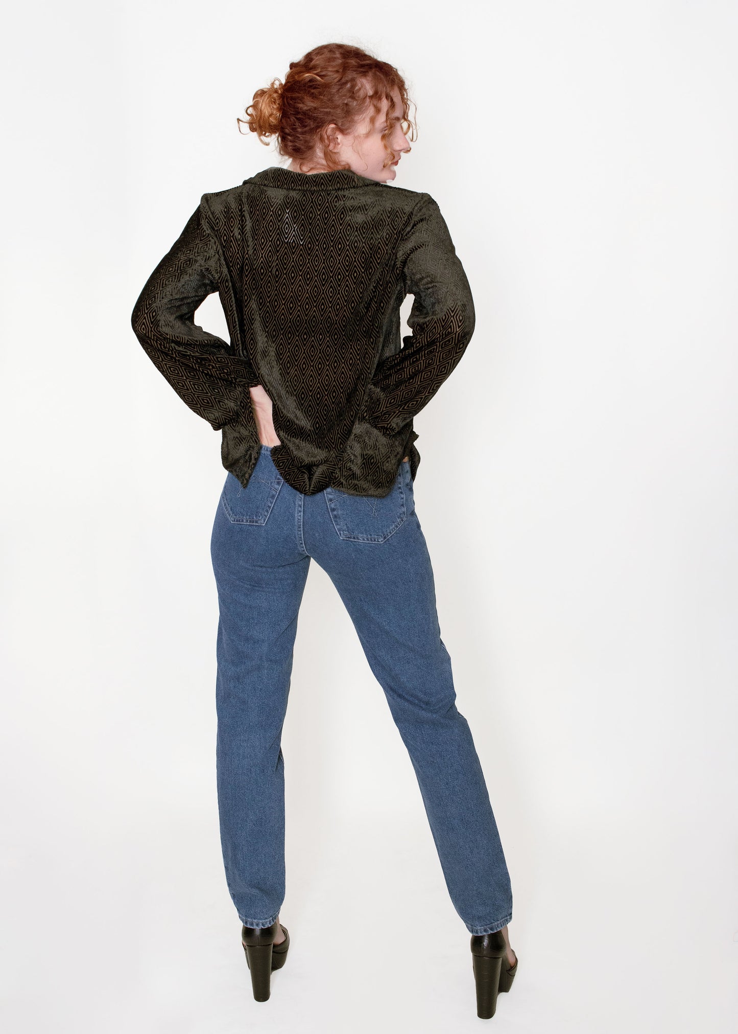 Emporio Armani Black Velvet 'Diamond' Blouse