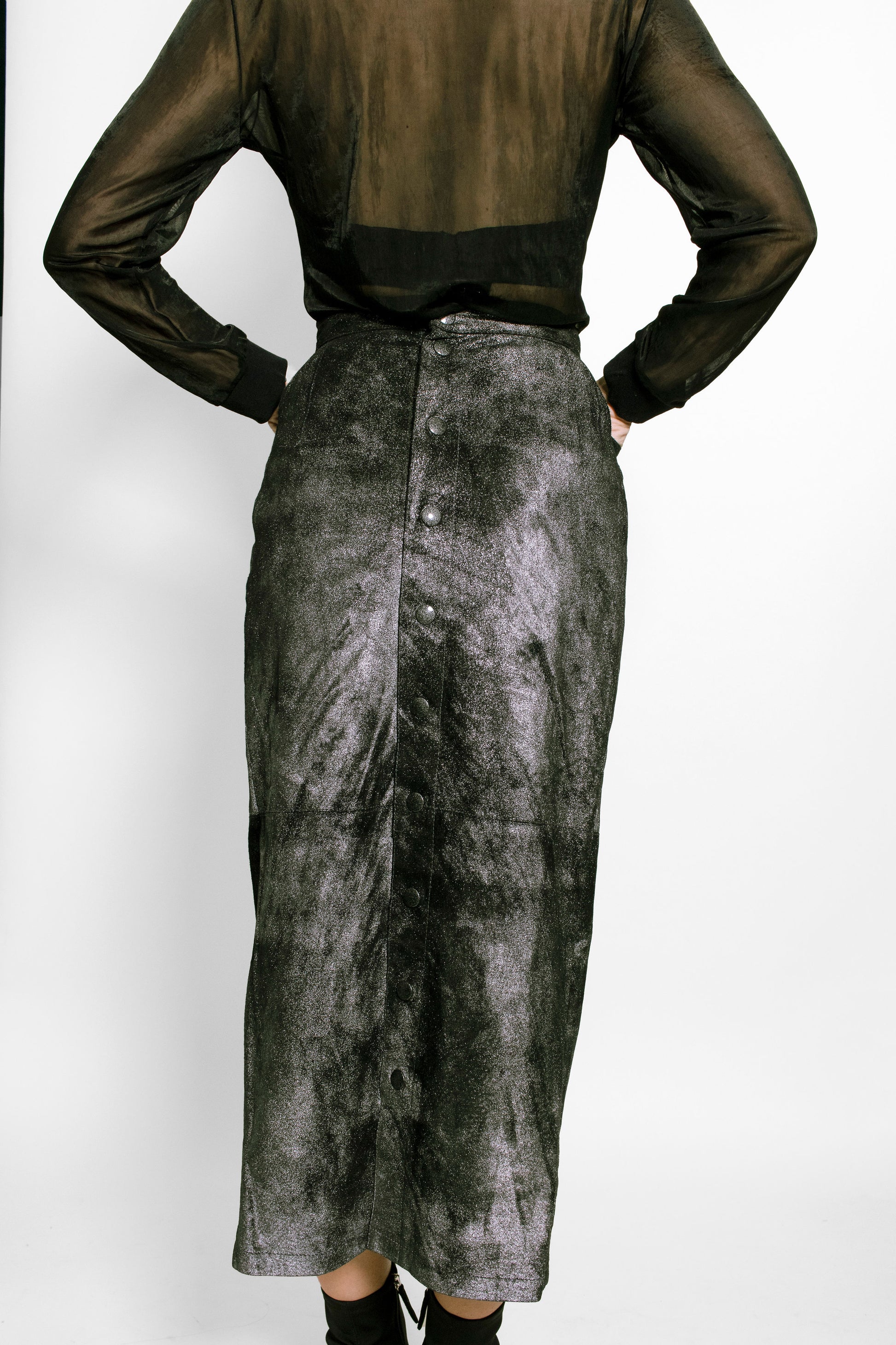 Krizia Leather Metallic Skirt - The Kit Vintage