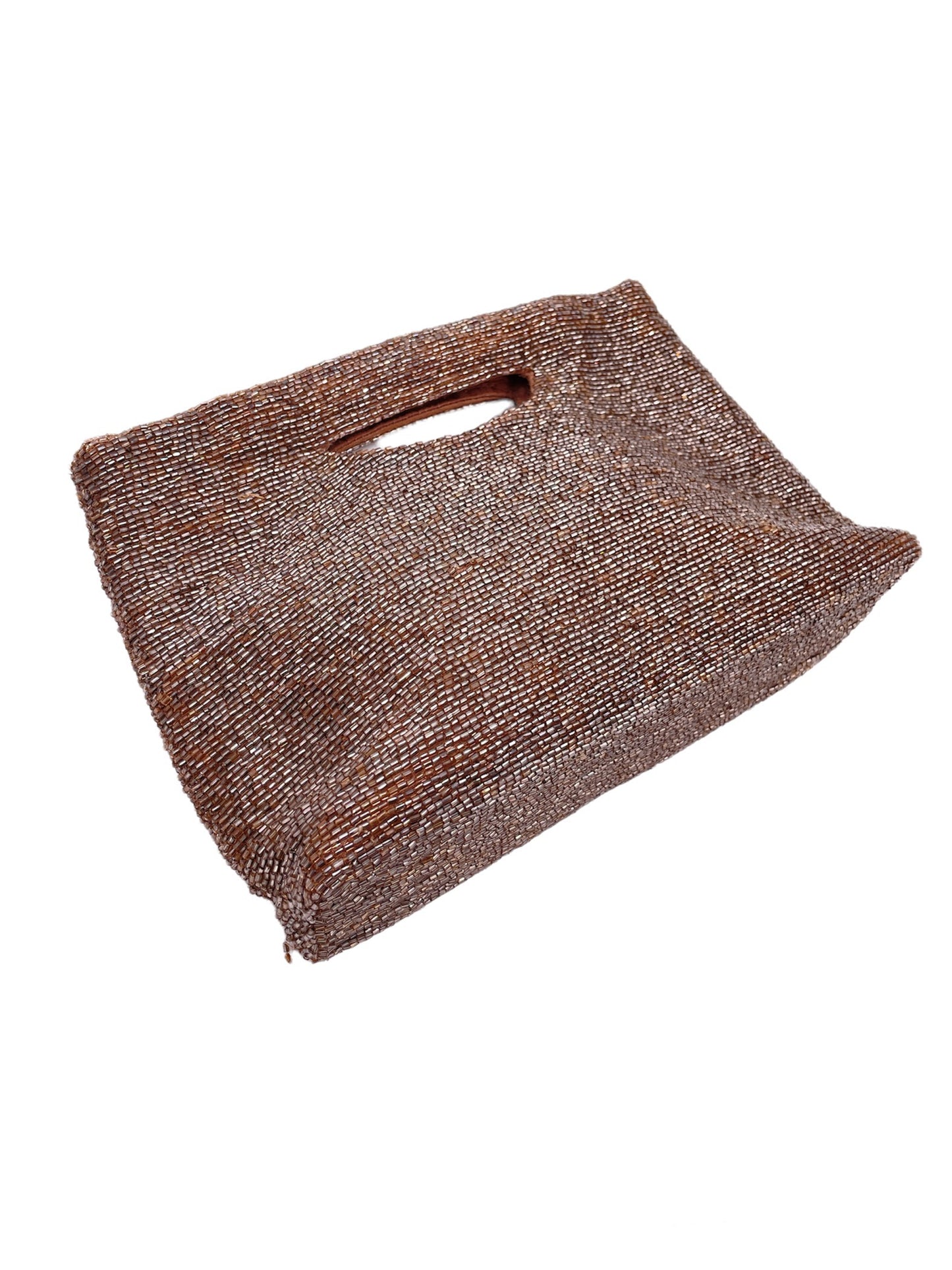 Brown Beaded Clutch Purse