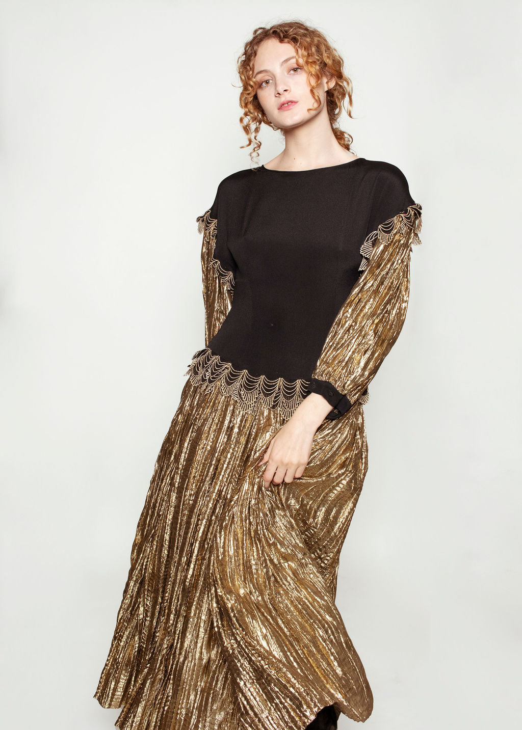 Karl Lagerfeld for Chloe 1981 Black & Liquid Gold Dress - The Kit Vintage
