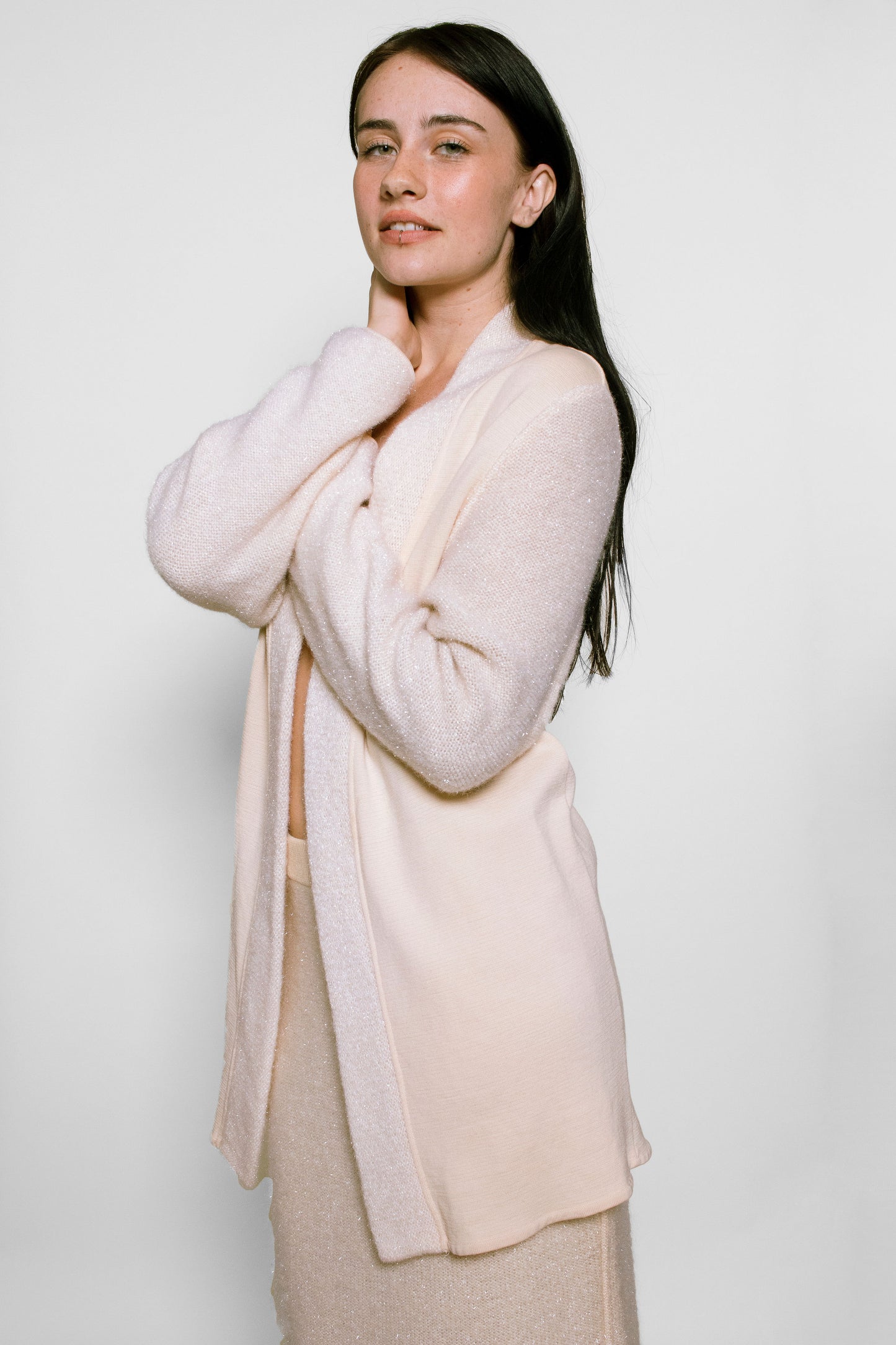 Courreges Cream Sparkle Cardigan Sweater