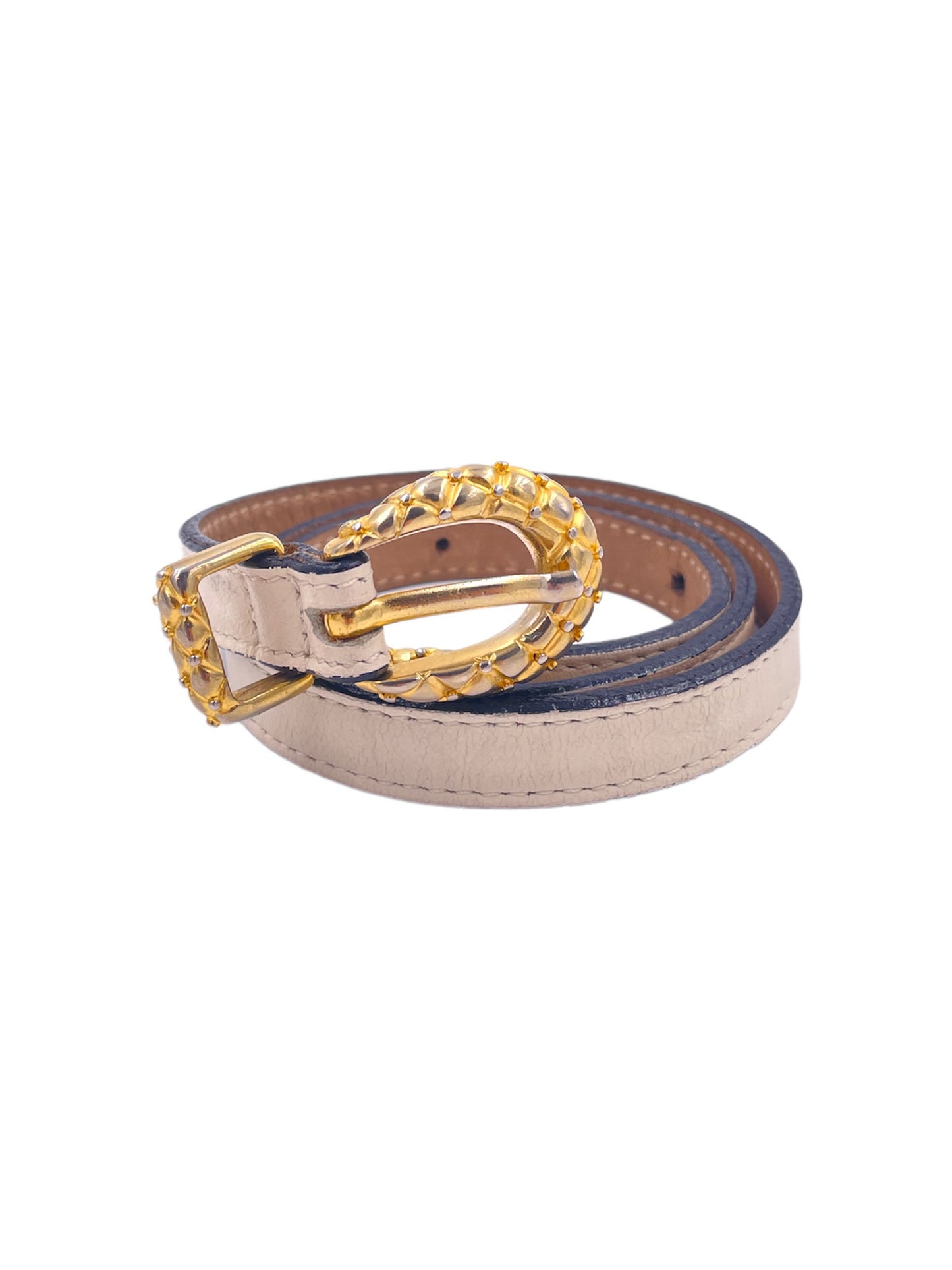 White Leather Belt With Gold Buckle - The Kit Vintage