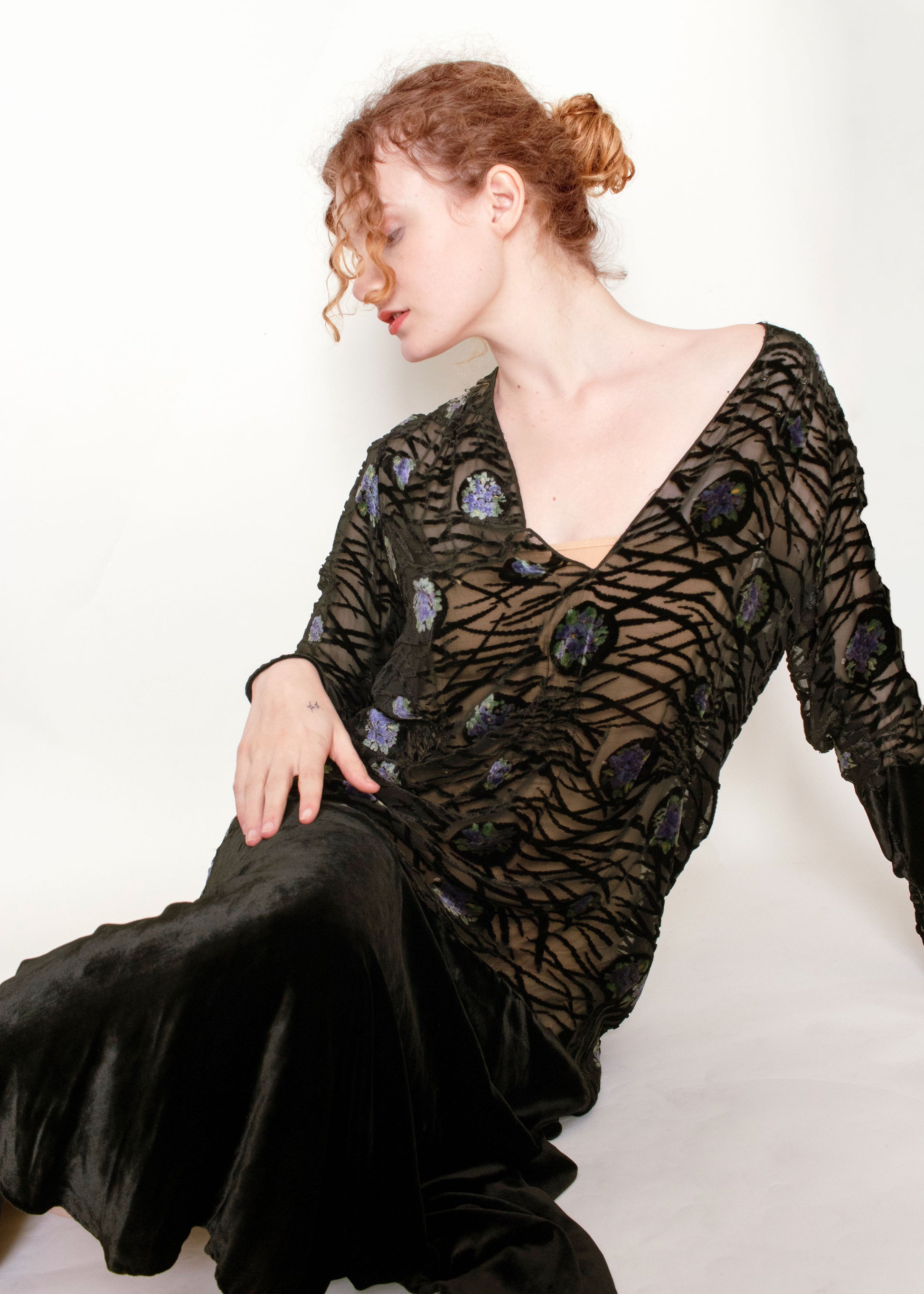 1920's Plunging Velvet Dress - The Kit Vintage