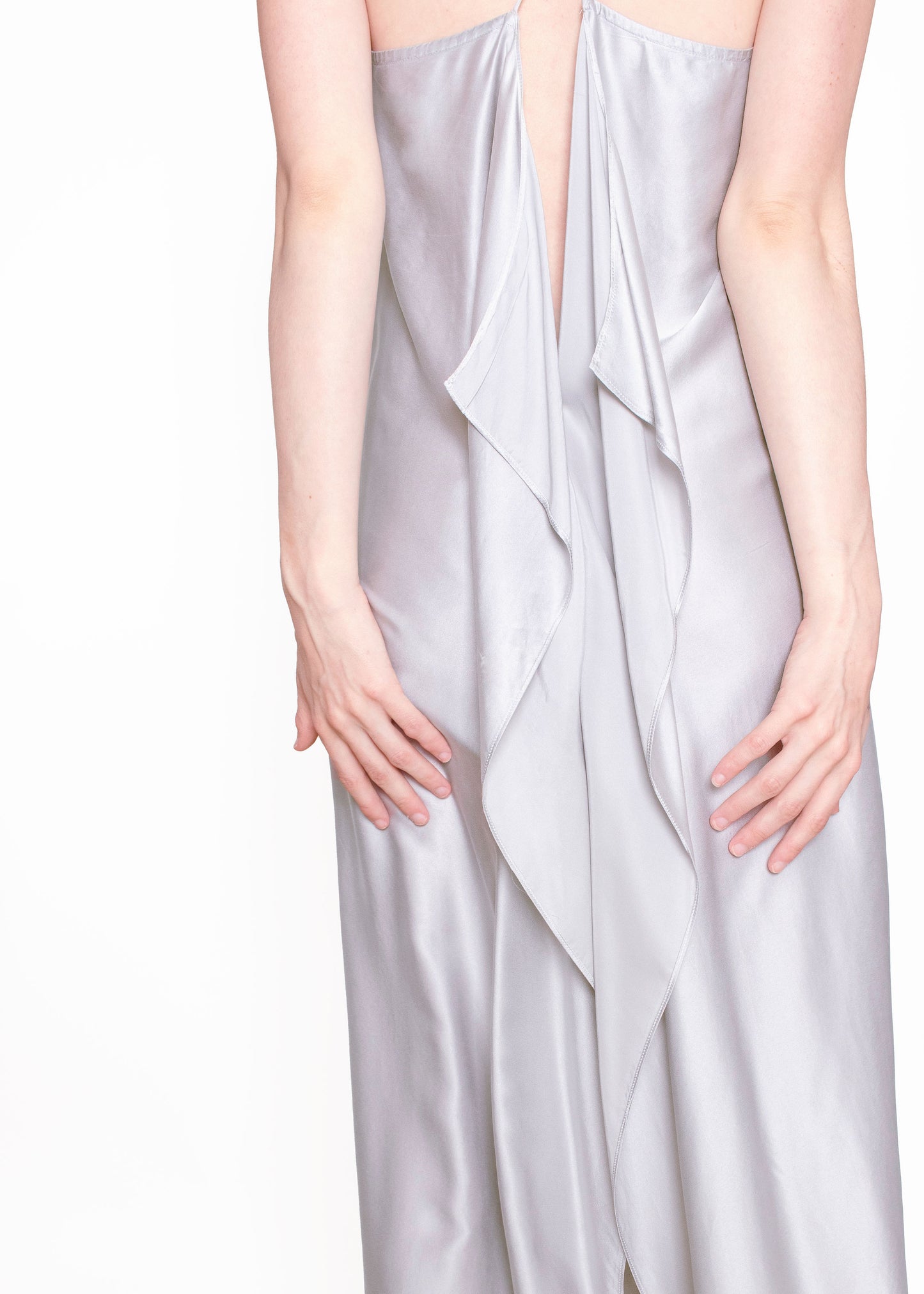 Jane Booke Silver Cross Back Silver Slip Dress