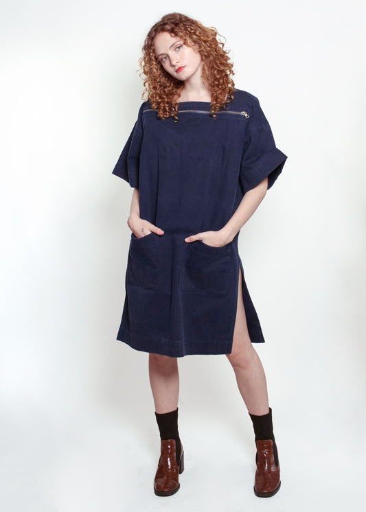 Courreges Navy Denim Zipper Dress with Pockets - The Kit Vintage