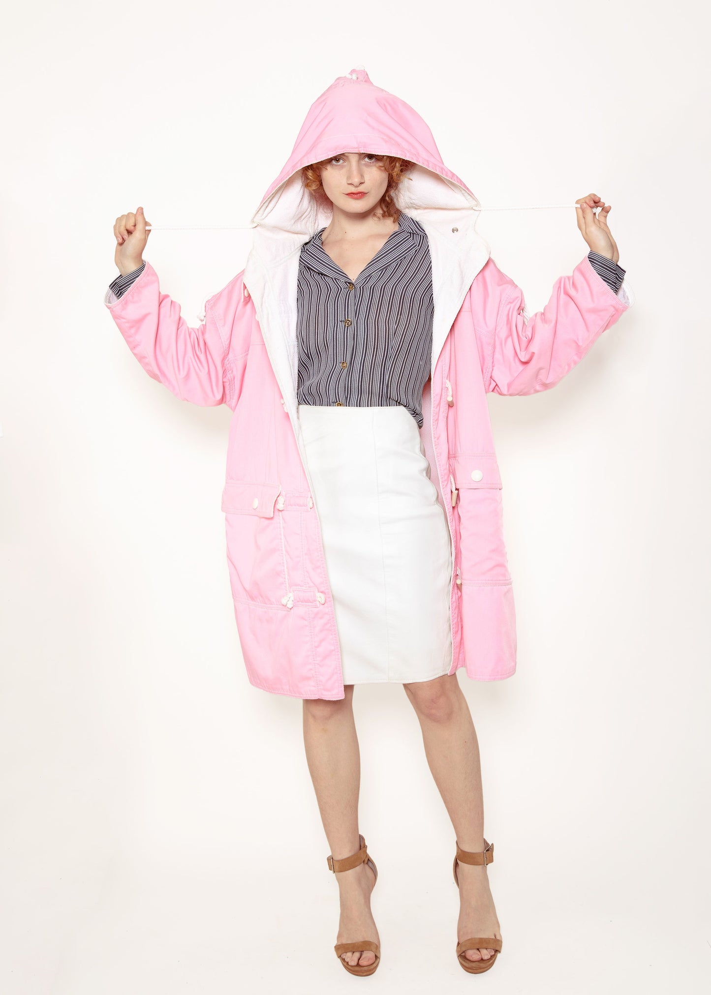 Courreges Pink Coat W/ Terry Cloth Lining & Toggle Closures