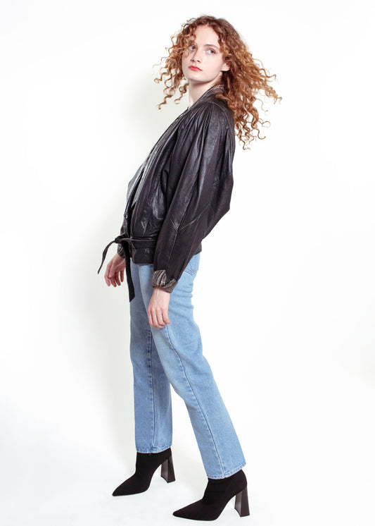 Forma Black with Silver 80's Leather jacket - The Kit Vintage