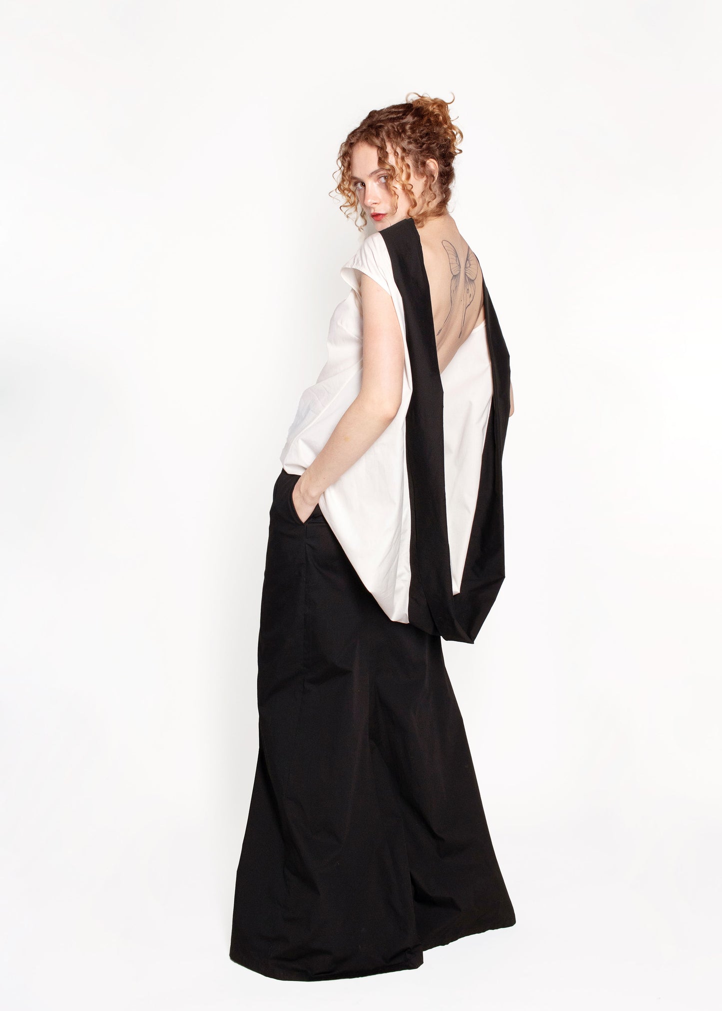 Dries Van Noten Black/White Open Back Gown