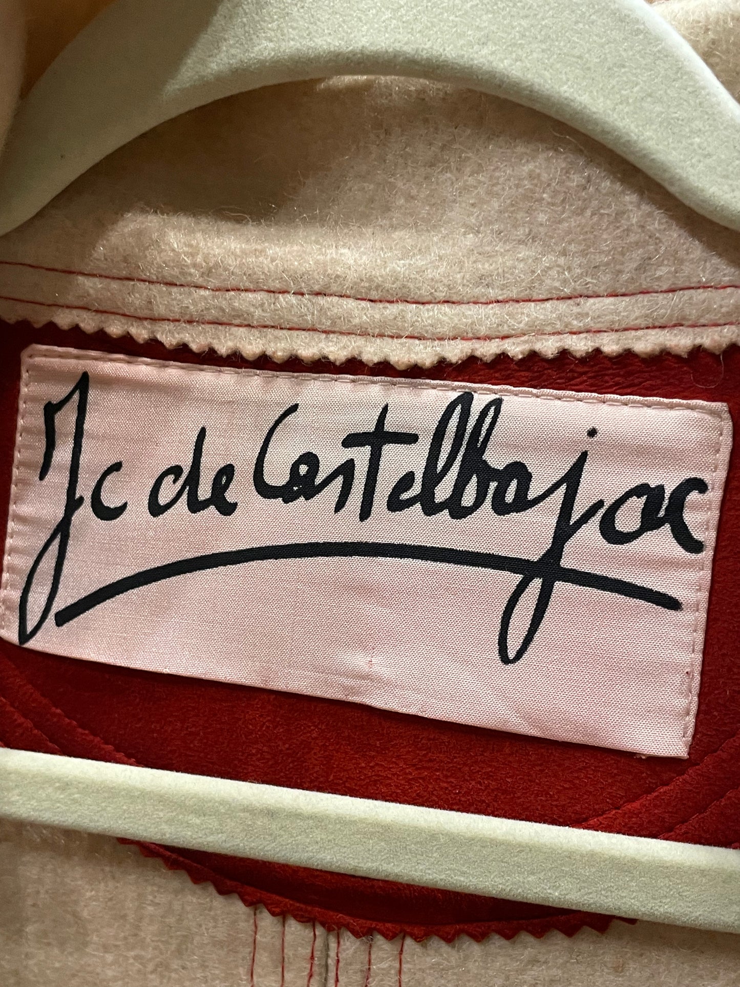 Jean Charles De Castelbajac Off White W/ Red Stitching Wool Coat - The Kit Vintage