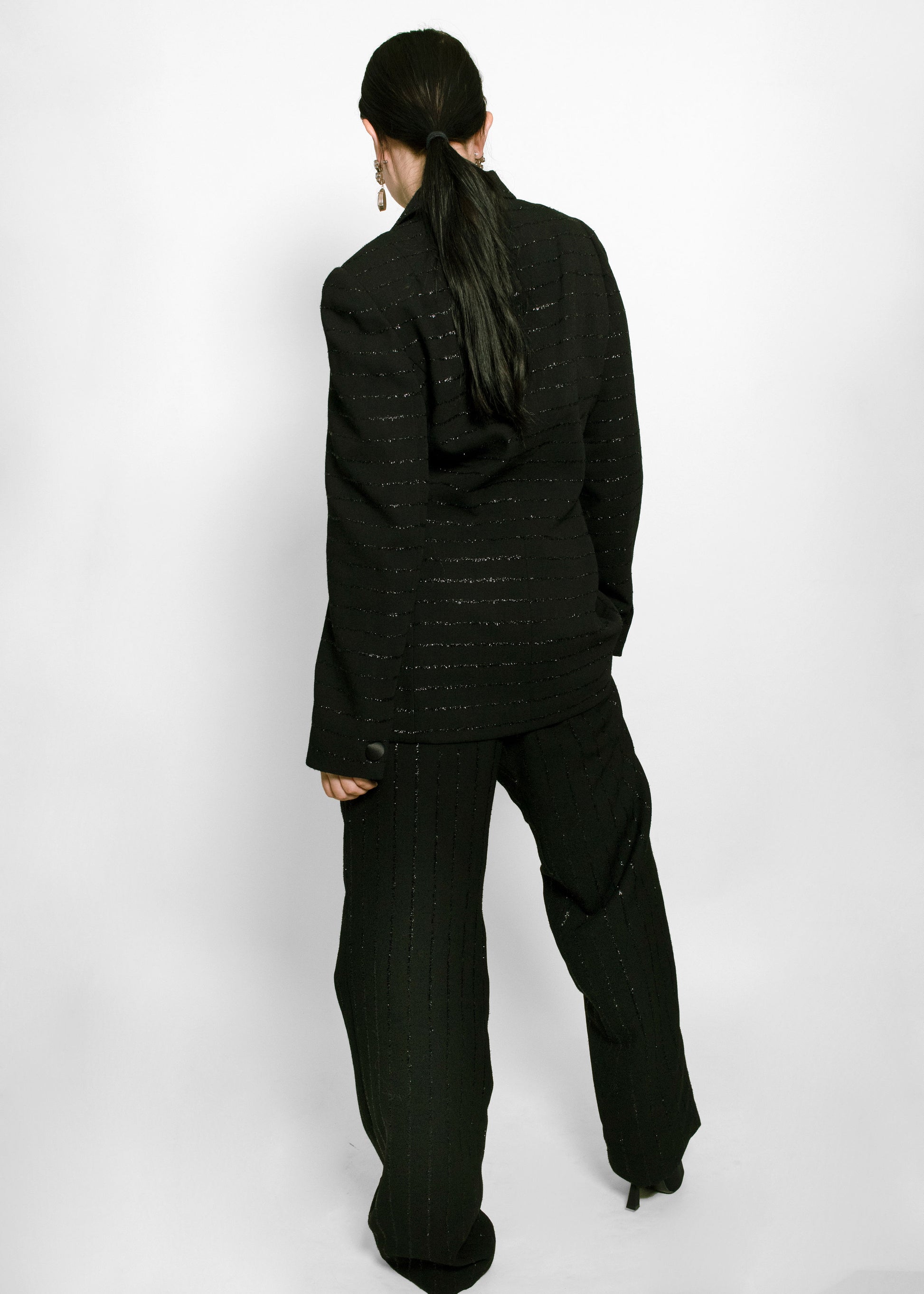 Travilla Black Sheen Pinstripe Suit - The Kit Vintage