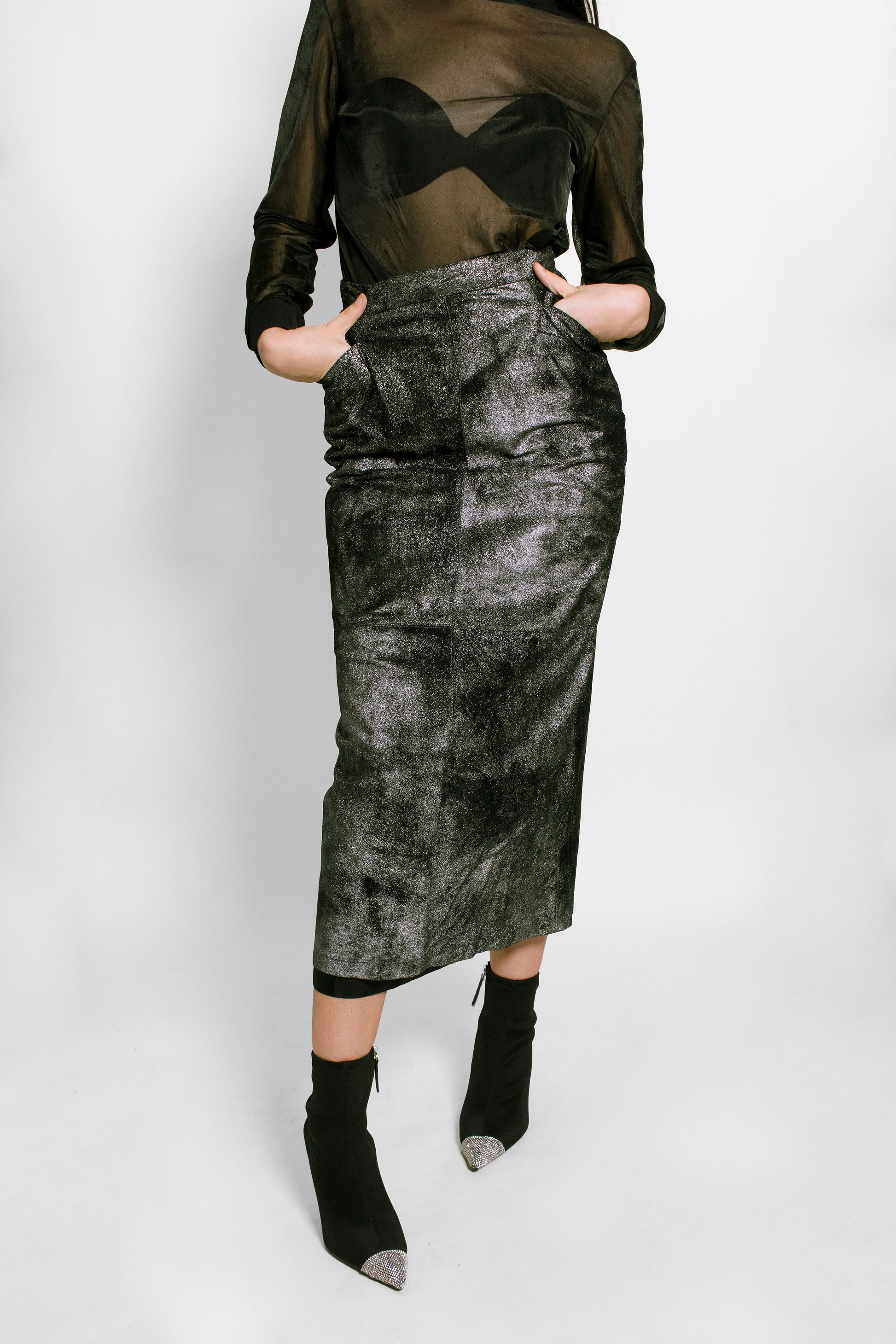 Krizia Leather Metallic Skirt - The Kit Vintage