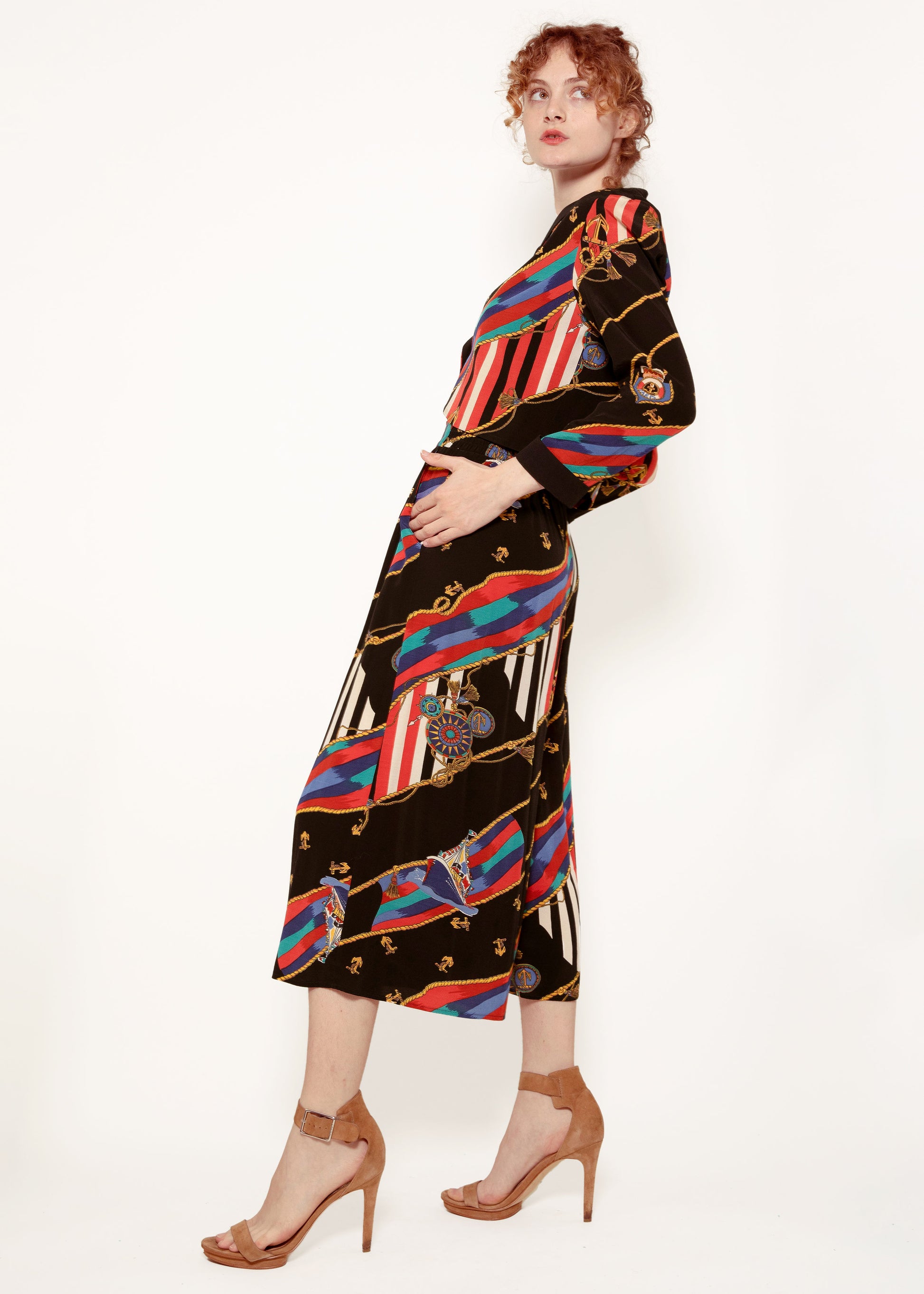 Nautical Print Carol Little Culotte & Cropped Jacket Set - The Kit Vintage