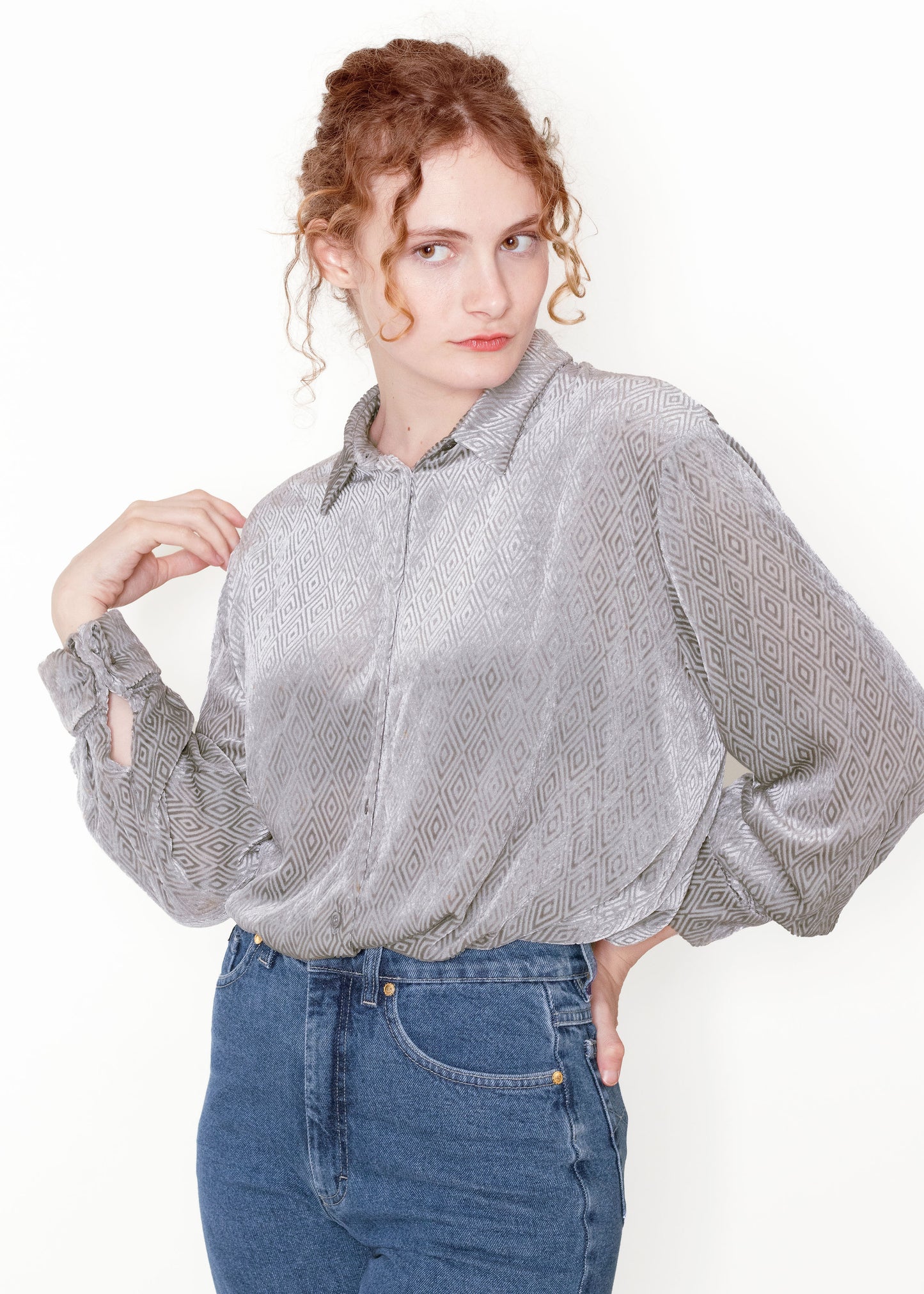 Emporio Armani Gray Velvet 'Diamond' Blouse - The Kit Vintage