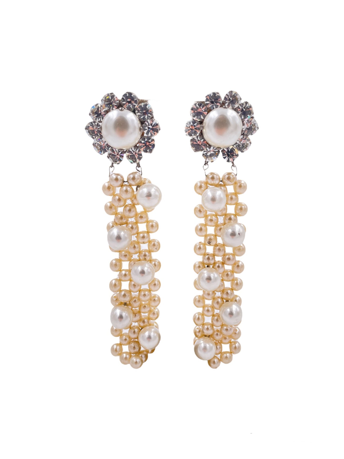 Pearly & Crystal X long Drop Earrings - The Kit Vintage