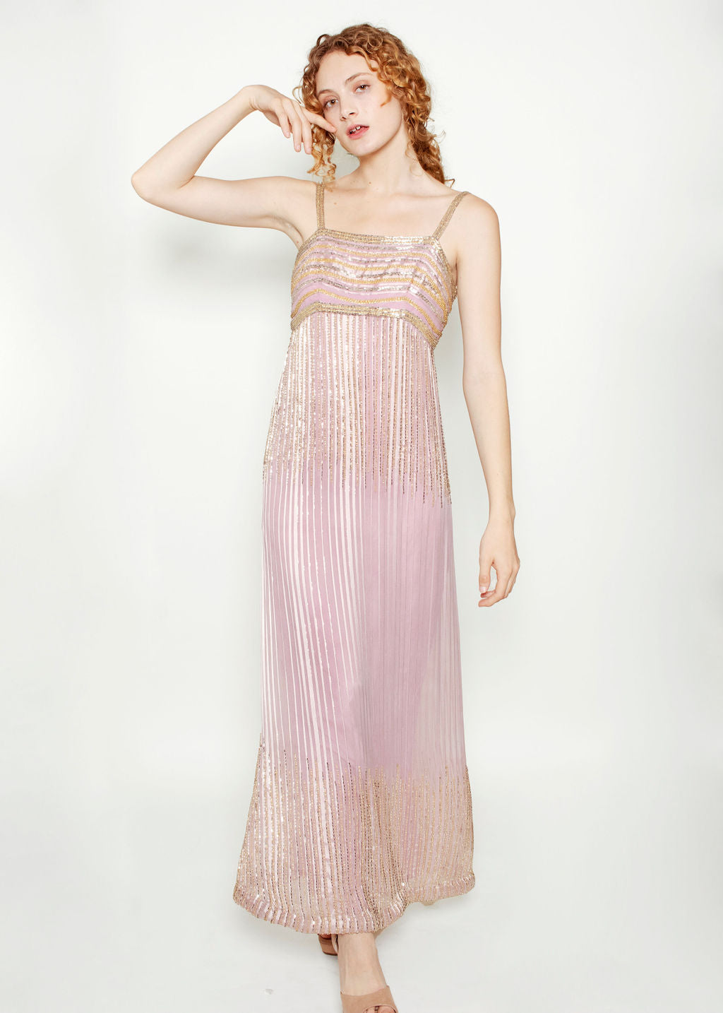 Lavender Silk Beaded Gown with Capelet - The Kit Vintage