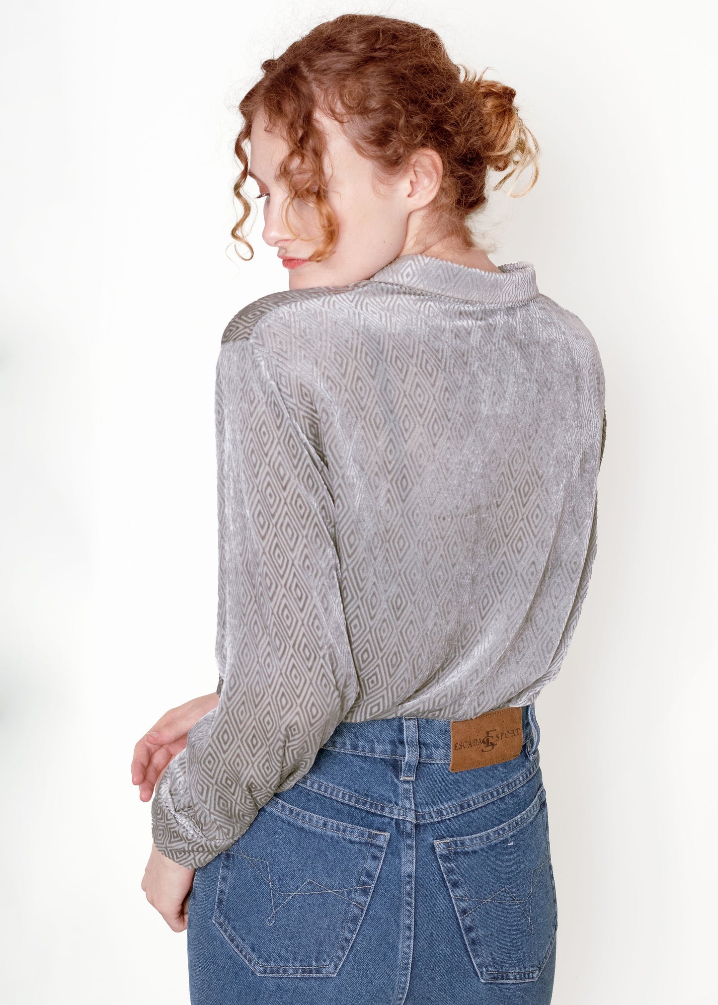 Emporio Armani Gray Velvet 'Diamond' Blouse - The Kit Vintage