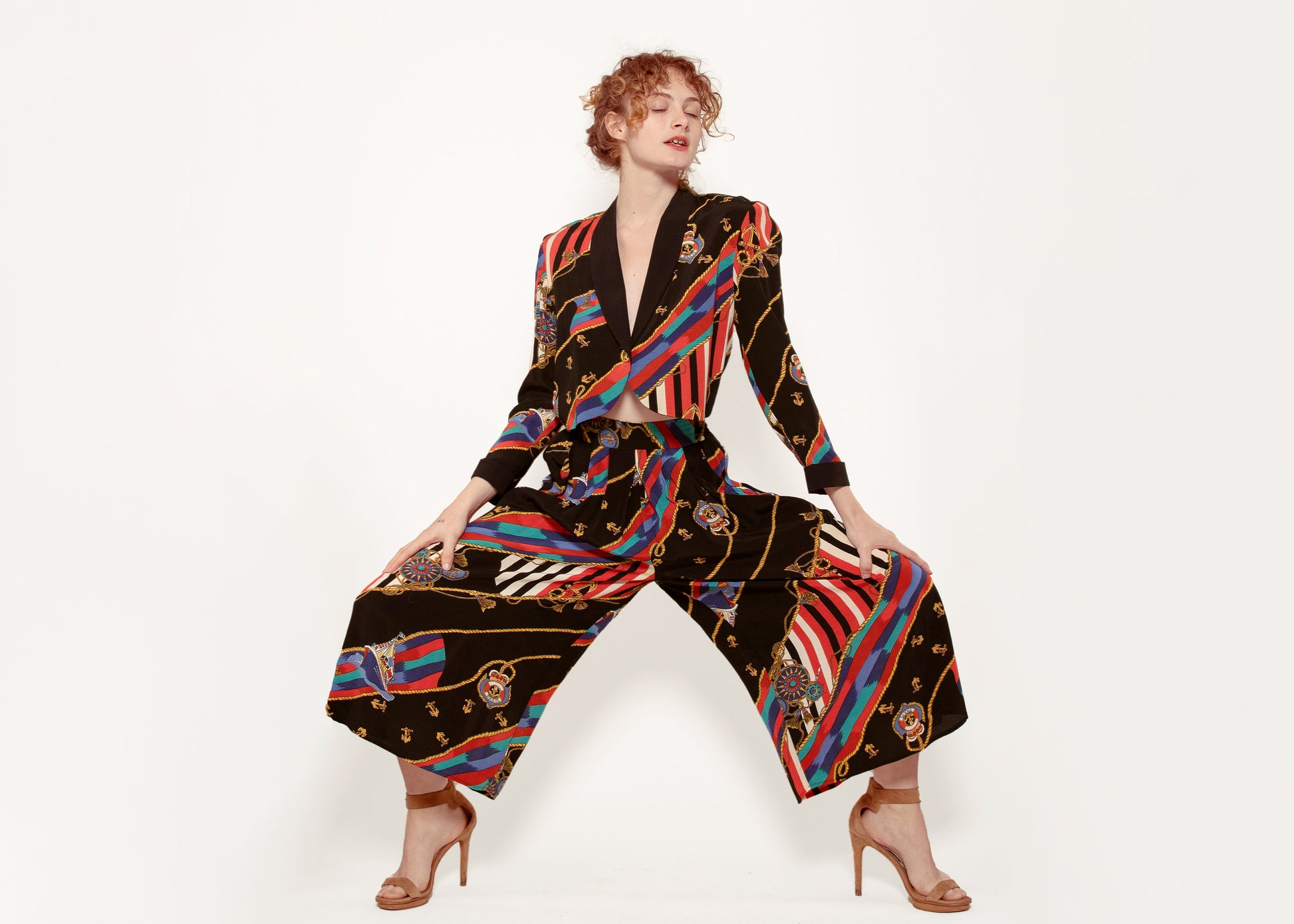 Nautical Print Carol Little Culotte & Cropped Jacket Set - The Kit Vintage
