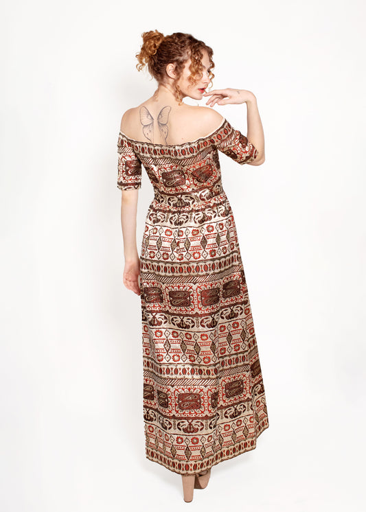 Oscar De La Renta 1970's Brocade Off The Shoulder Gown - The Kit Vintage