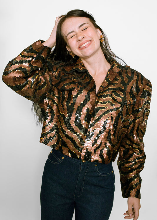 Sequin Zebra Print Cropped Jacket - The Kit Vintage