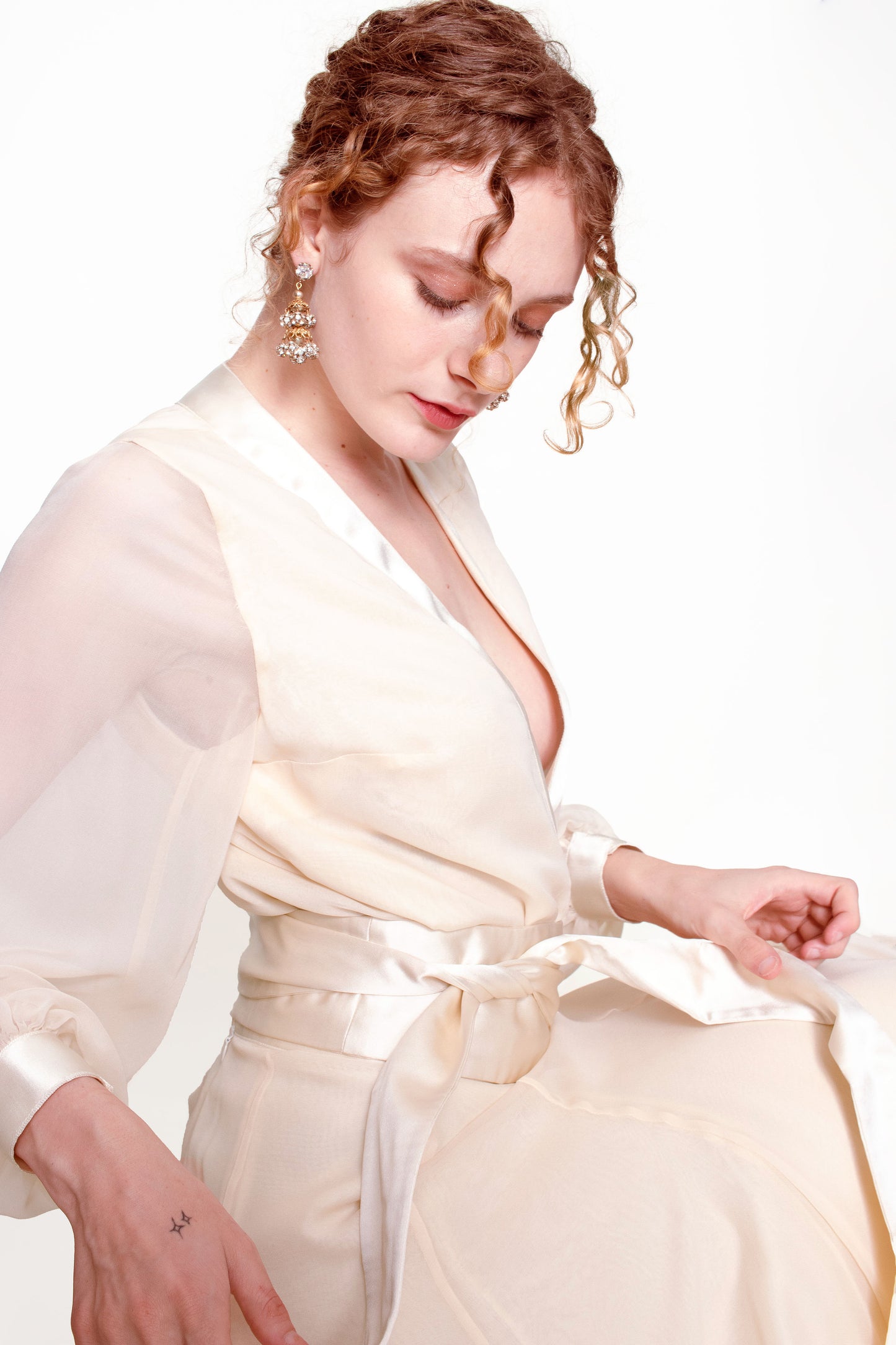 Estevez Silk Chiffon Skirt Set W/ Belt