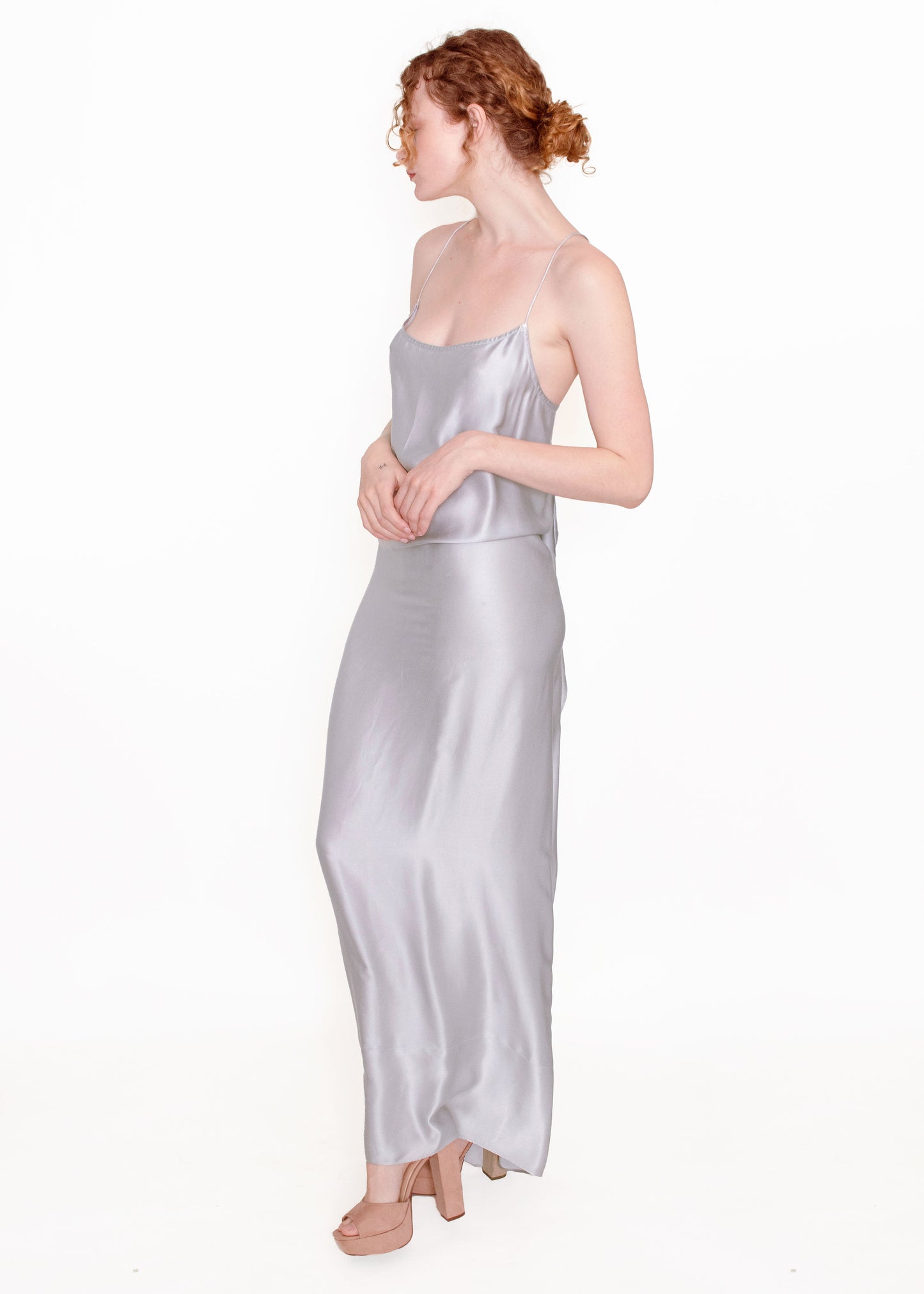 Jane Booke Silver Cross Back Silver Slip Dress