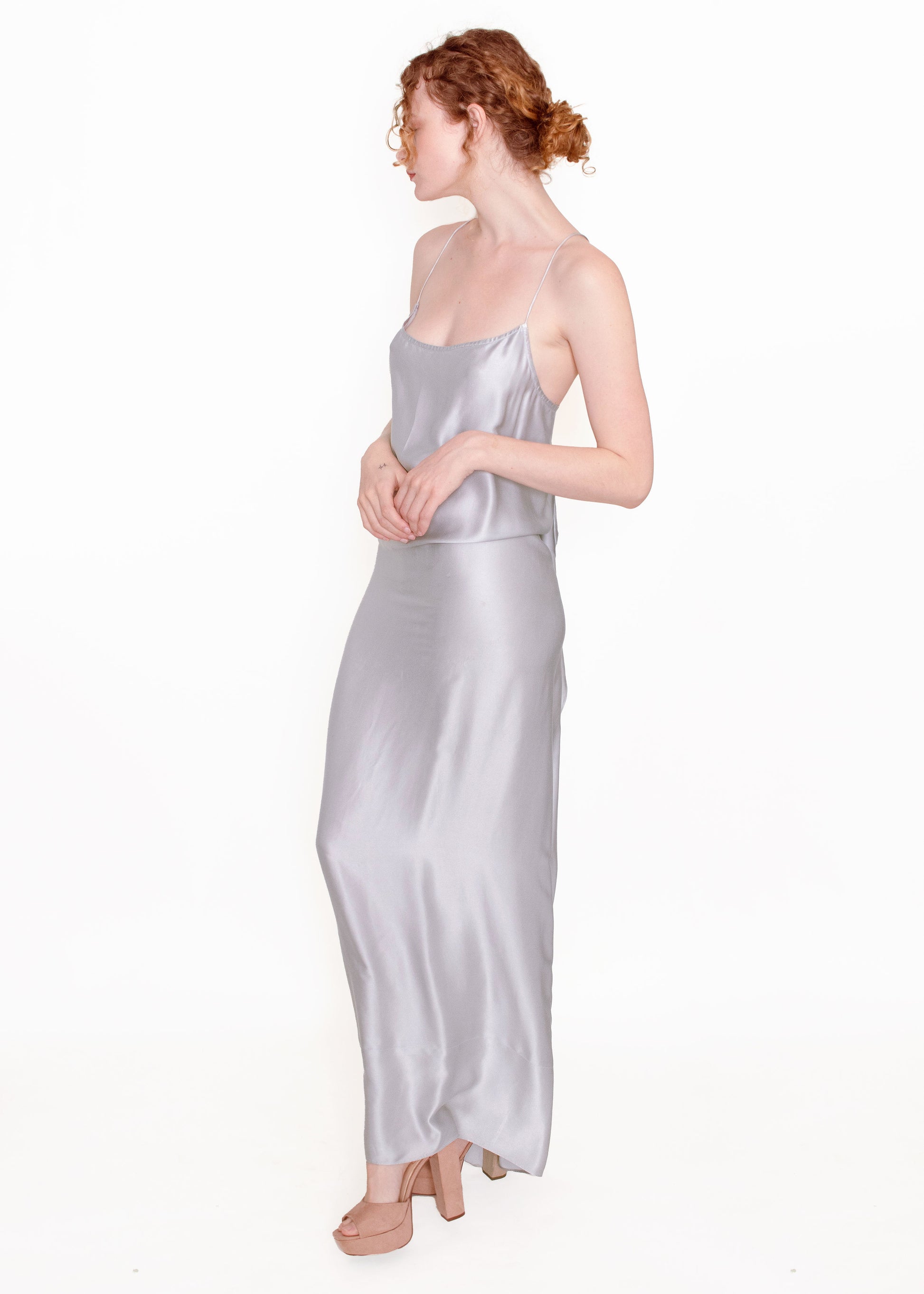 Jane Booke Silver Cross Back Silver Slip Dress - The Kit Vintage