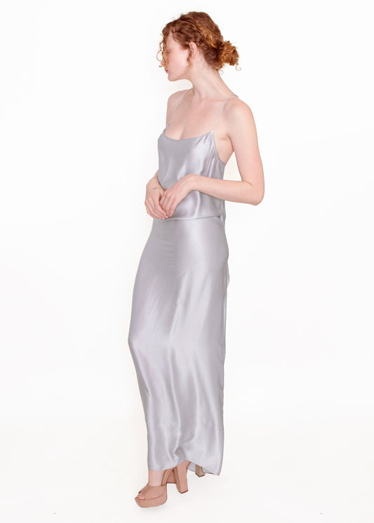 Jane Booke Silver Cross Back Silver Slip Dress - The Kit Vintage