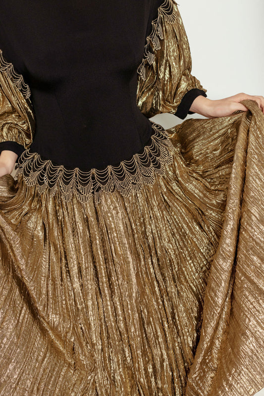 Karl Lagerfeld for Chloe 1981 Black & Liquid Gold Dress - The Kit Vintage
