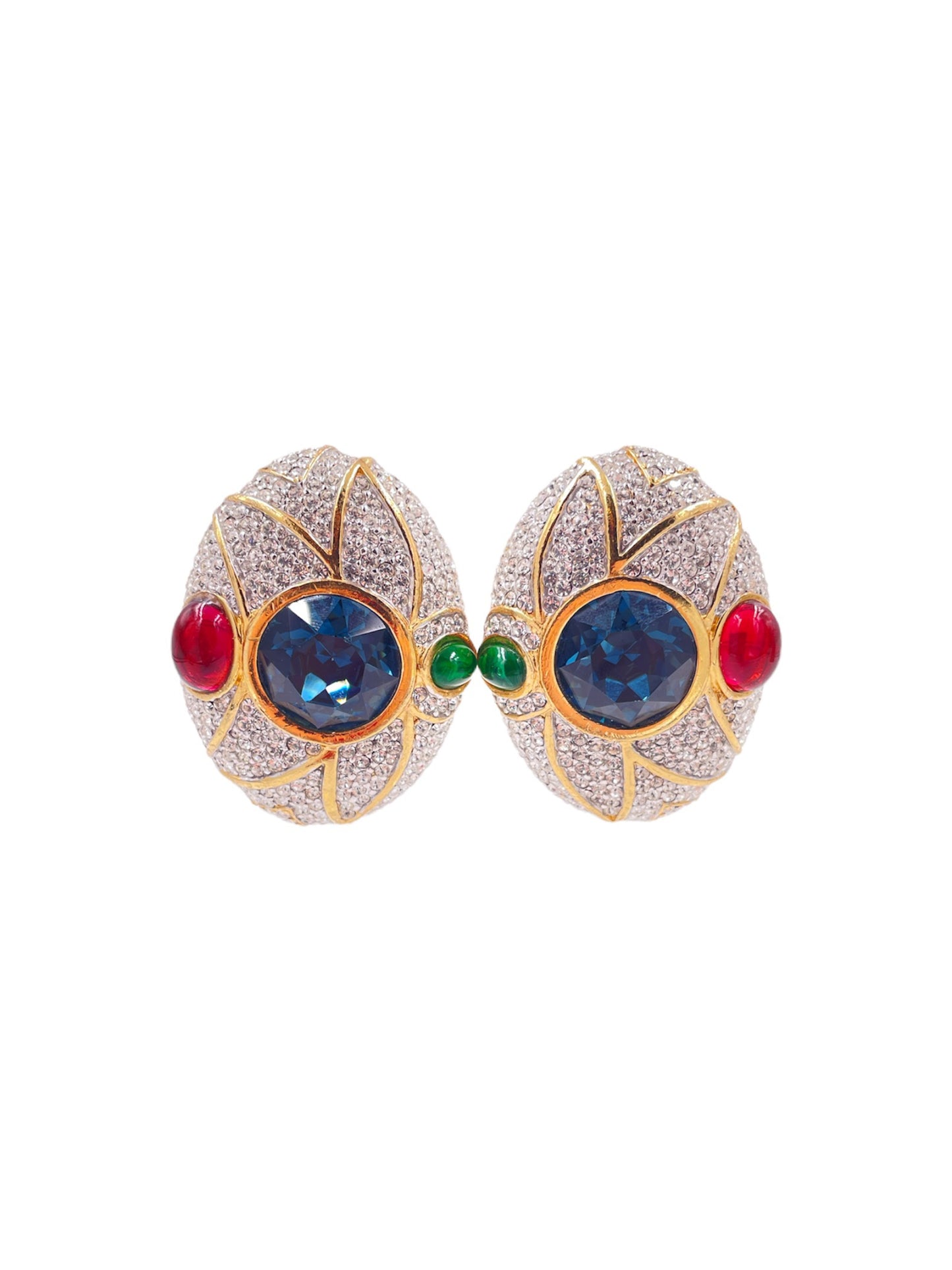 Ciner Large Rhinestone Oval Earrings - The Kit Vintage