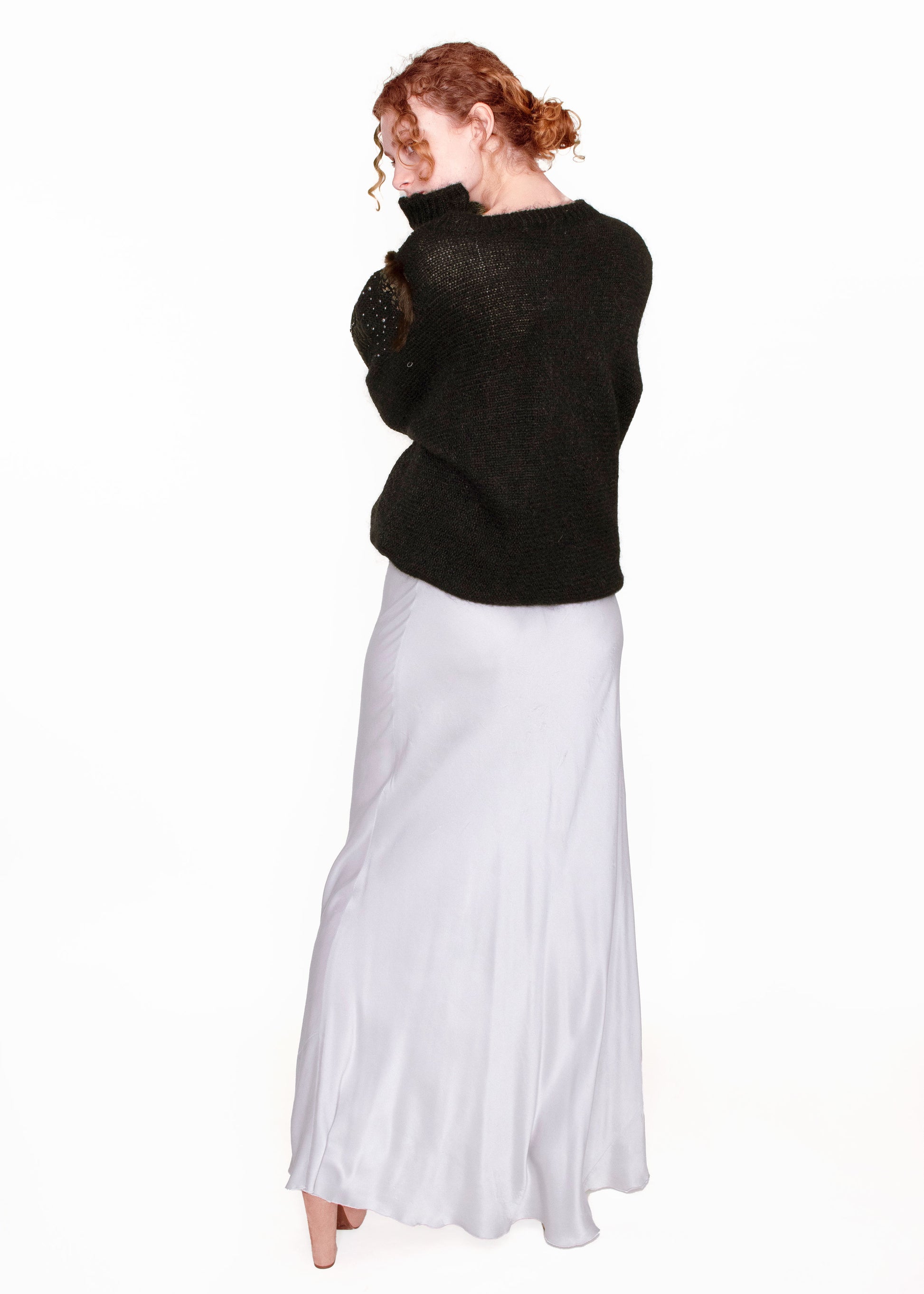 Black Mohair Sweater with Fur and Velvet Floral Patchwork - The Kit Vintage