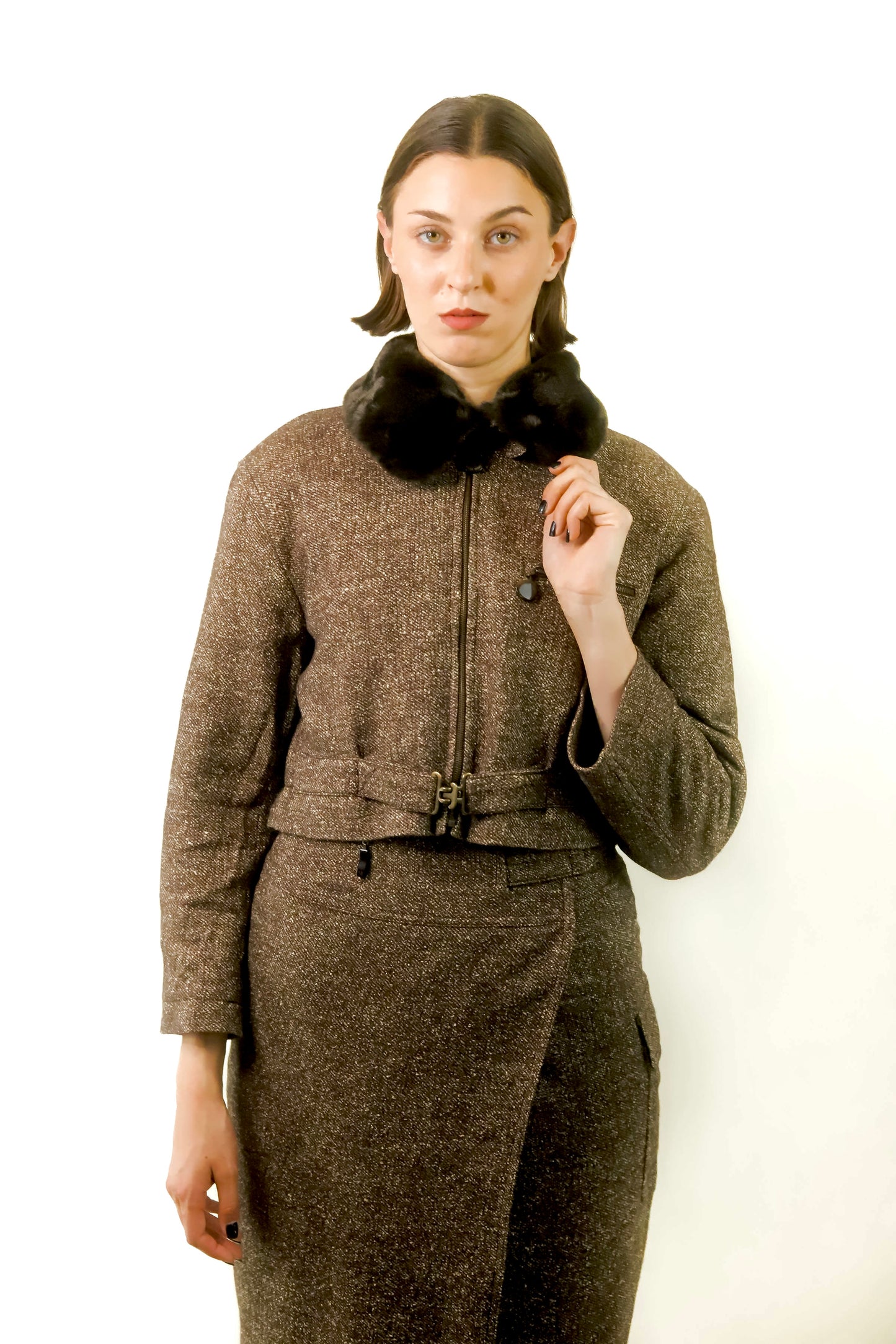 Mondi Wool Suit with Faux Fur Collar
