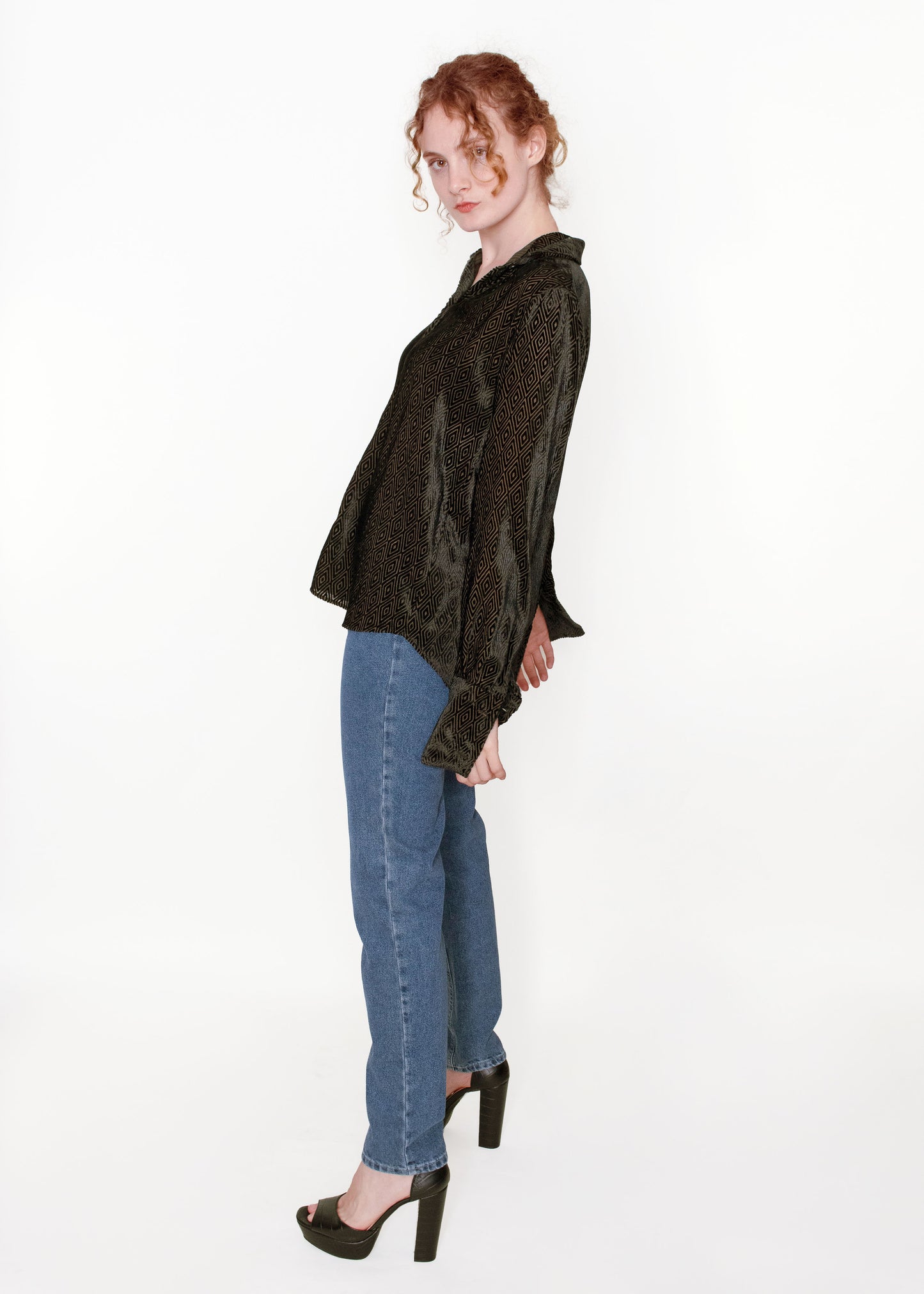 Emporio Armani Black Velvet 'Diamond' Blouse