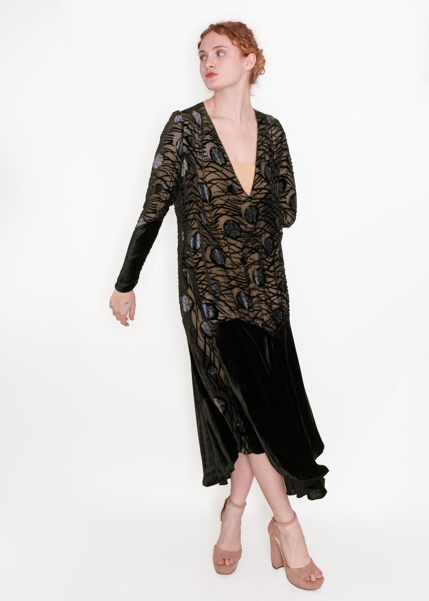 1920's Plunging Velvet Dress - The Kit Vintage